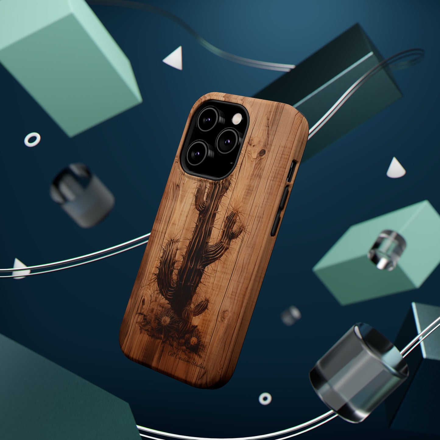 "Cactus Burnt Wood Design" Phone Case -MagSafe Tough Cases