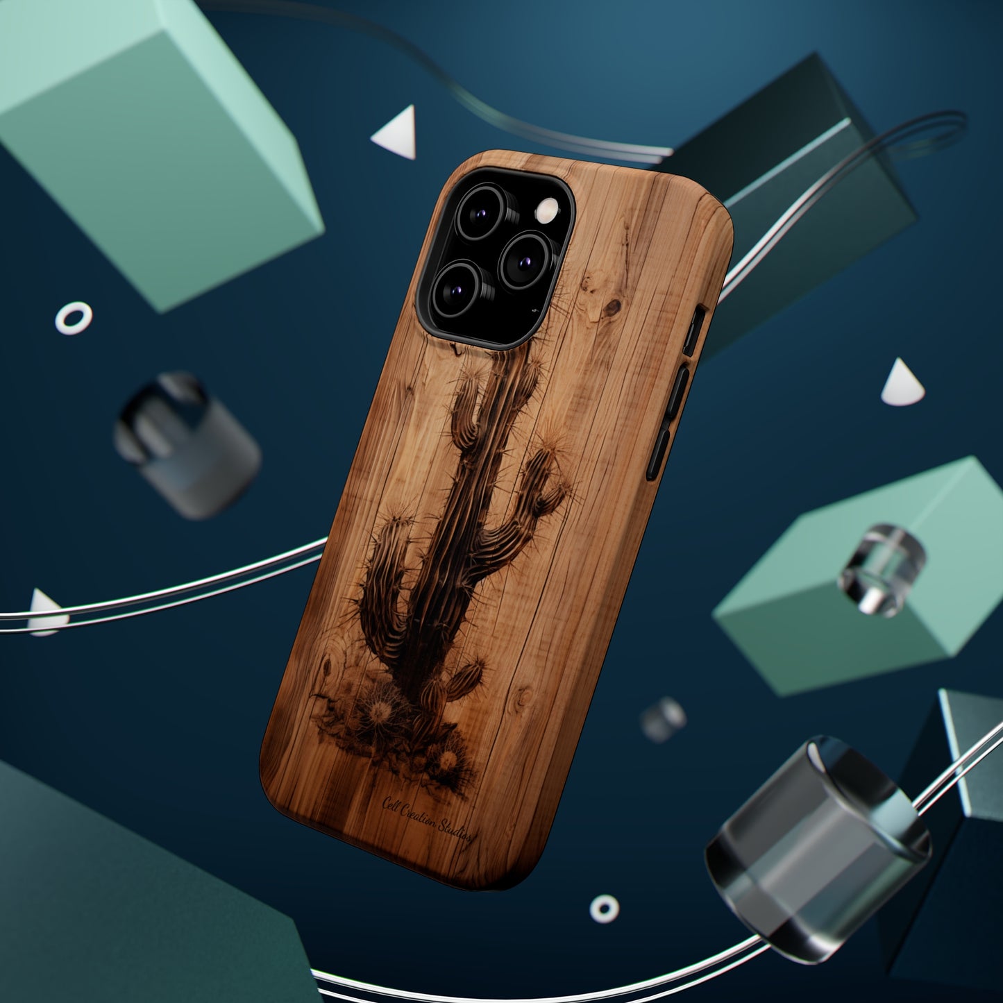 "Cactus Burnt Wood Design" Phone Case -MagSafe Tough Cases