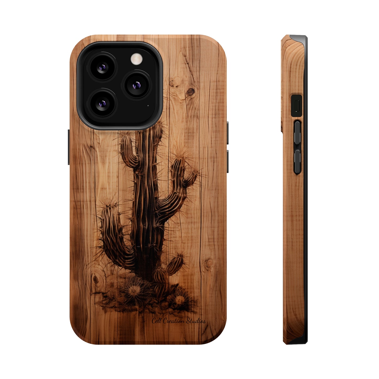 "Cactus Burnt Wood Design" Phone Case -MagSafe Tough Cases