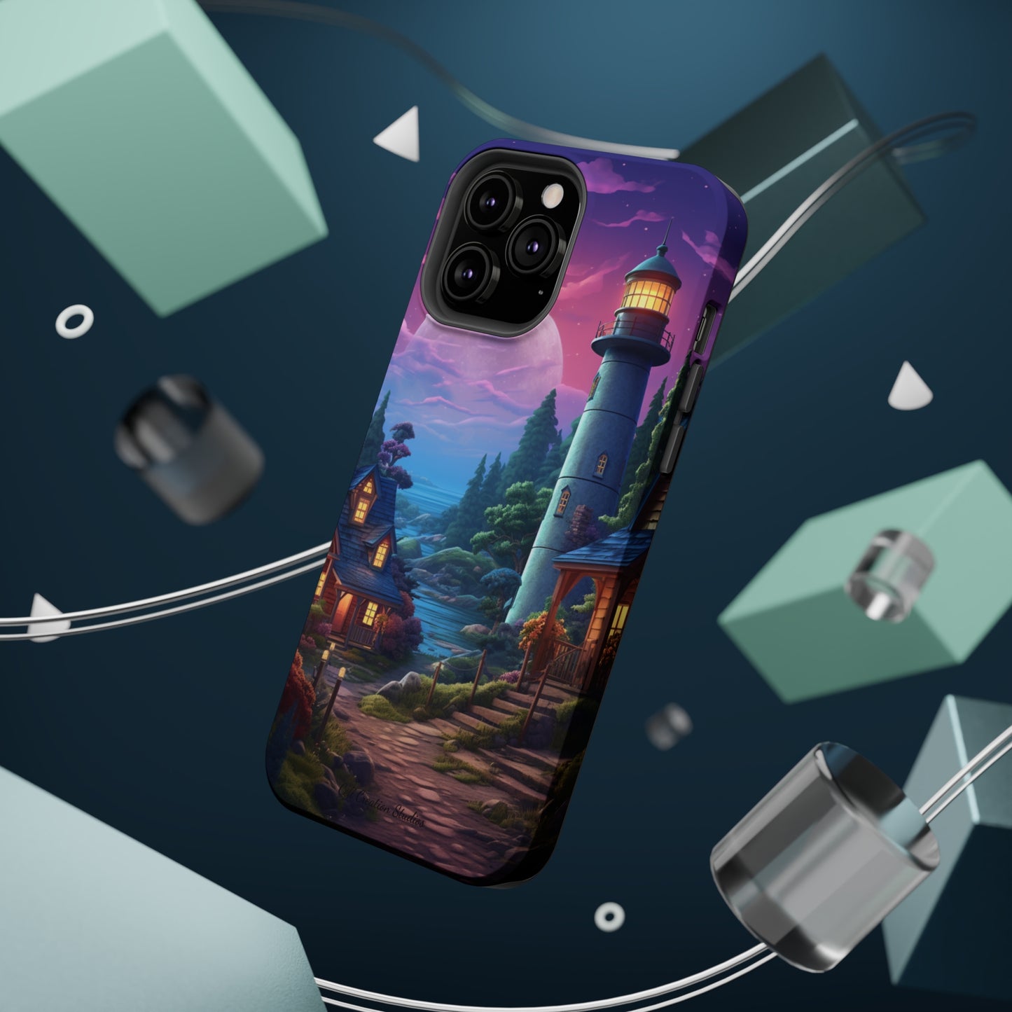 Introducing the "Tranquil Lighthouse Haven" Cell Phone Case – Embrace Serenity with a Picturesque Town and Lighthouse -MagSafe Tough Cases