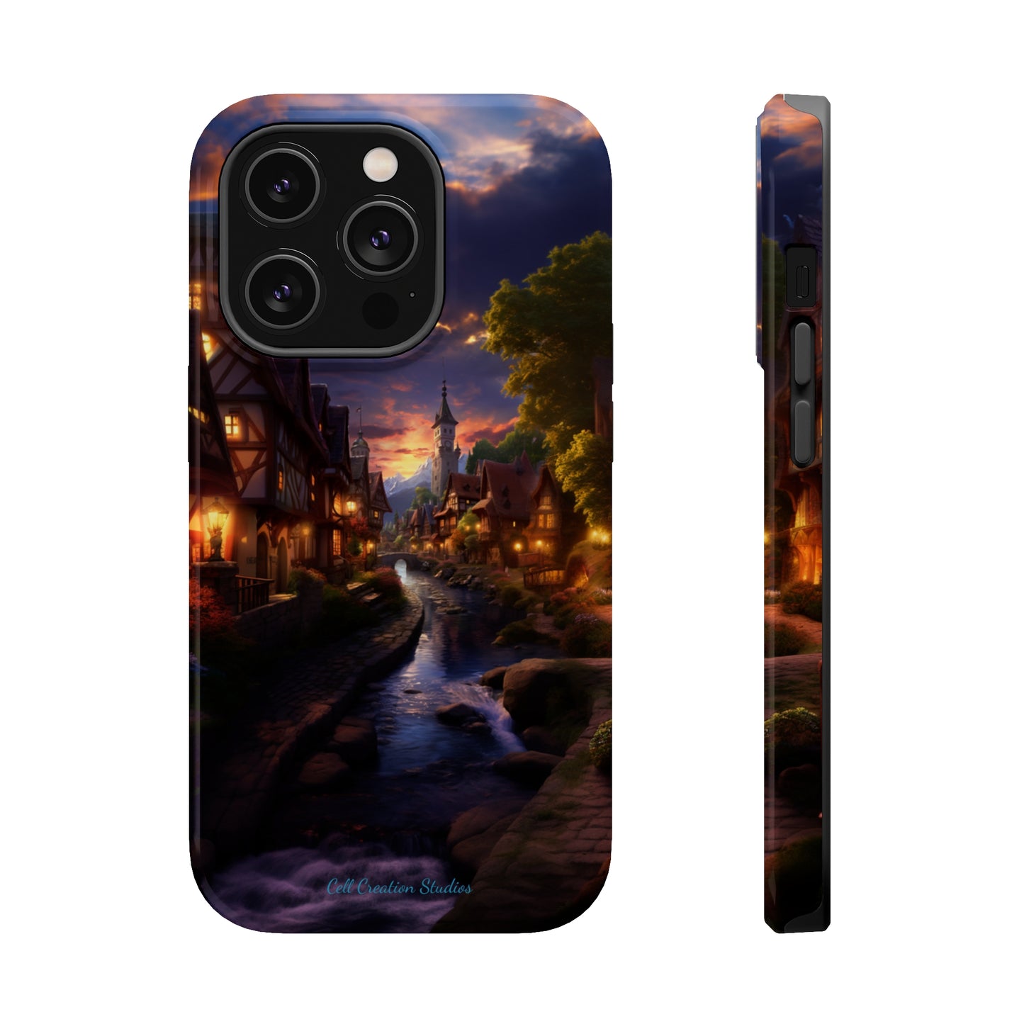 Introducing the "Riverside Serenity" Cell Phone Case – Embrace Peace with a Tranquil Town and Flowing River -MagSafe Tough Cases