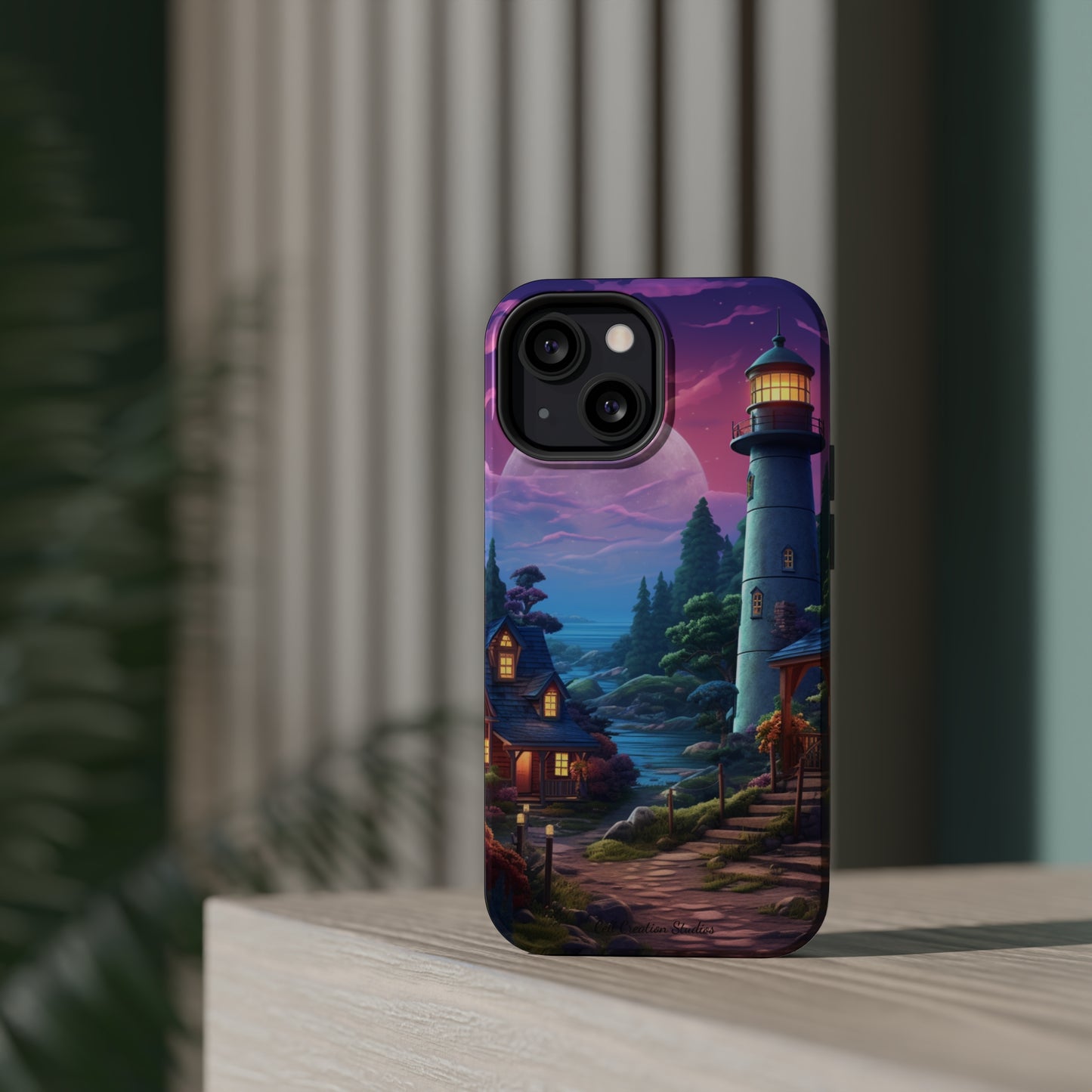 Introducing the "Tranquil Lighthouse Haven" Cell Phone Case – Embrace Serenity with a Picturesque Town and Lighthouse -MagSafe Tough Cases