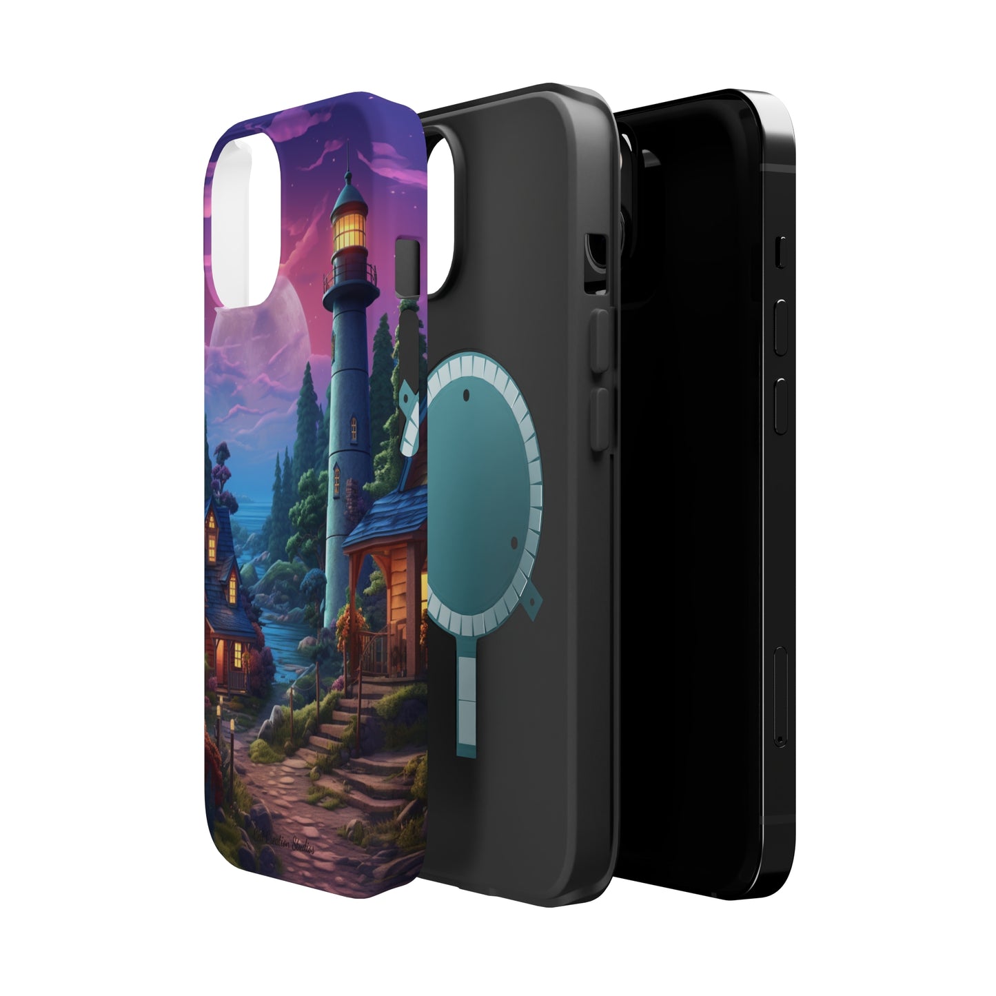 Introducing the "Tranquil Lighthouse Haven" Cell Phone Case – Embrace Serenity with a Picturesque Town and Lighthouse -MagSafe Tough Cases