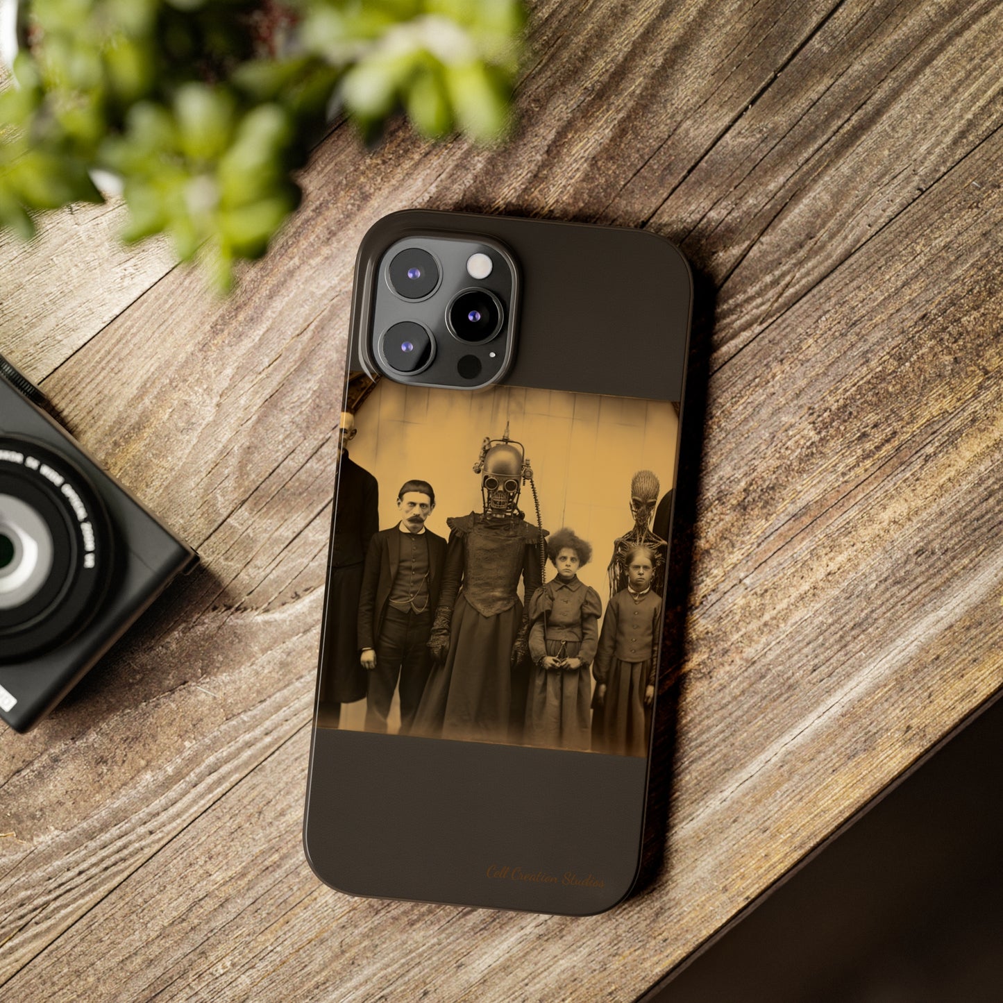 Introducing the "Vintage Odd Creatures" Cell Phone Case – Step into the Eerie Charm of a Haunting Family Portrait -Slim Phone Cases