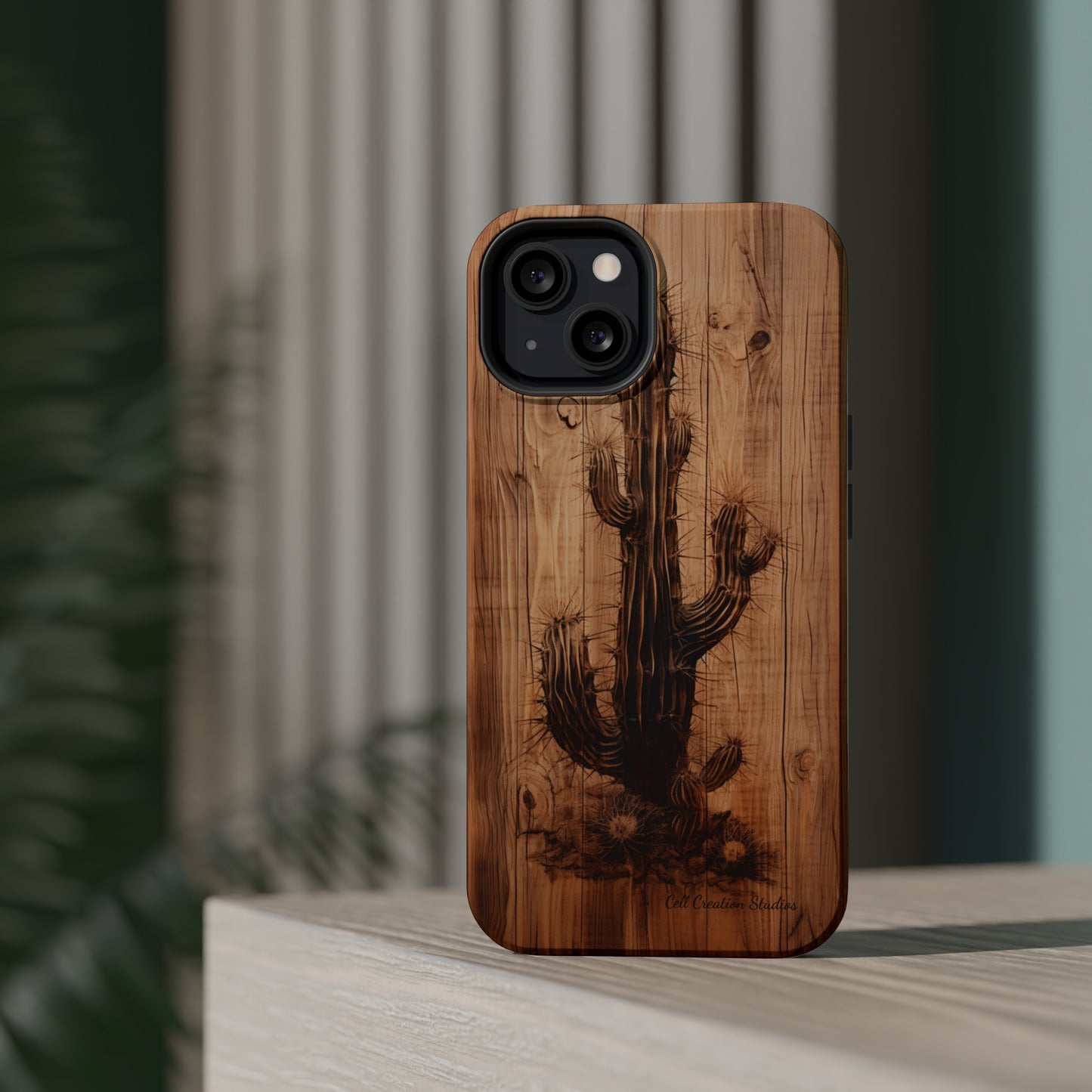 "Cactus Burnt Wood Design" Phone Case -MagSafe Tough Cases