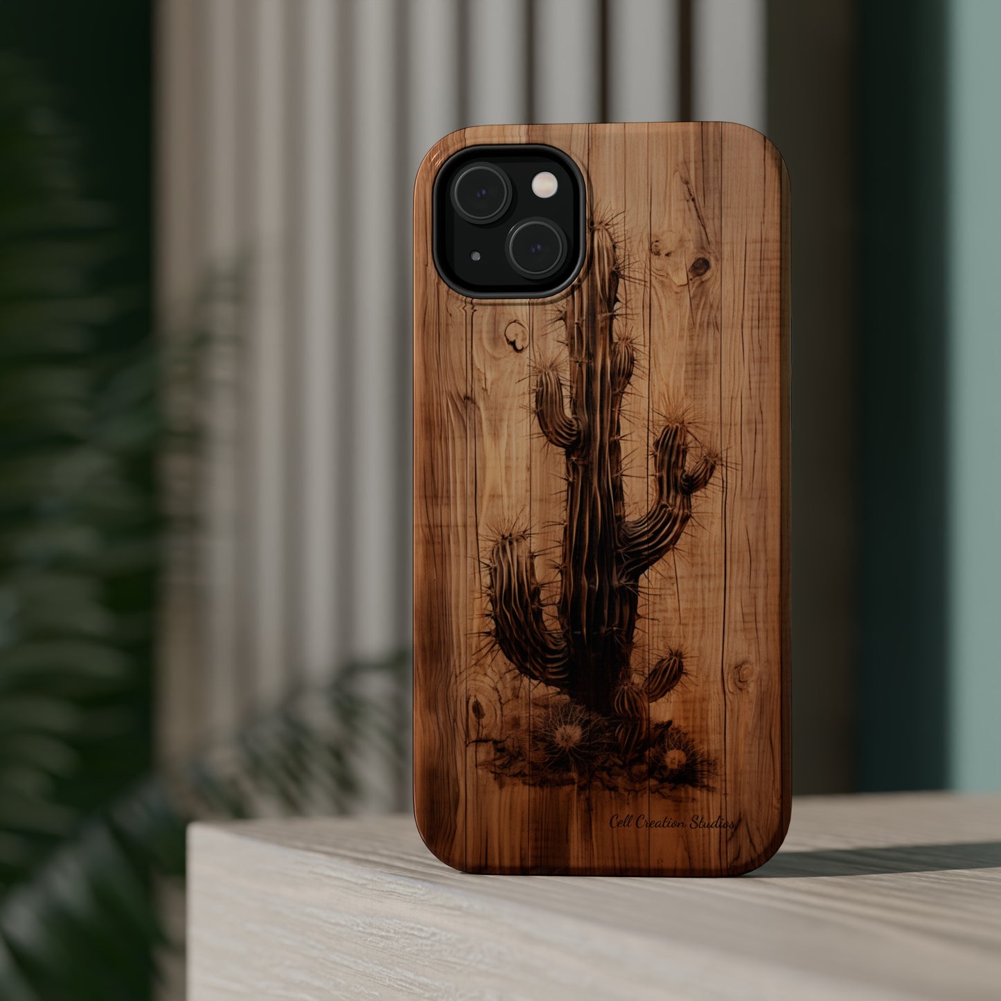 "Cactus Burnt Wood Design" Phone Case -MagSafe Tough Cases