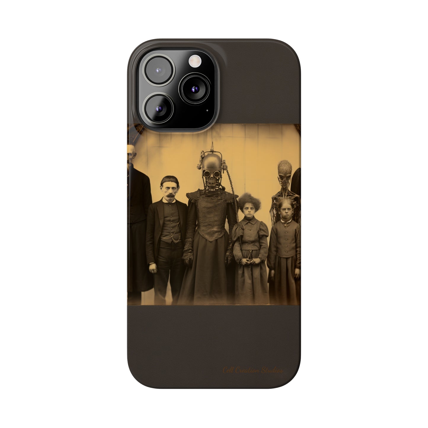 Introducing the "Vintage Odd Creatures" Cell Phone Case – Step into the Eerie Charm of a Haunting Family Portrait -Slim Phone Cases