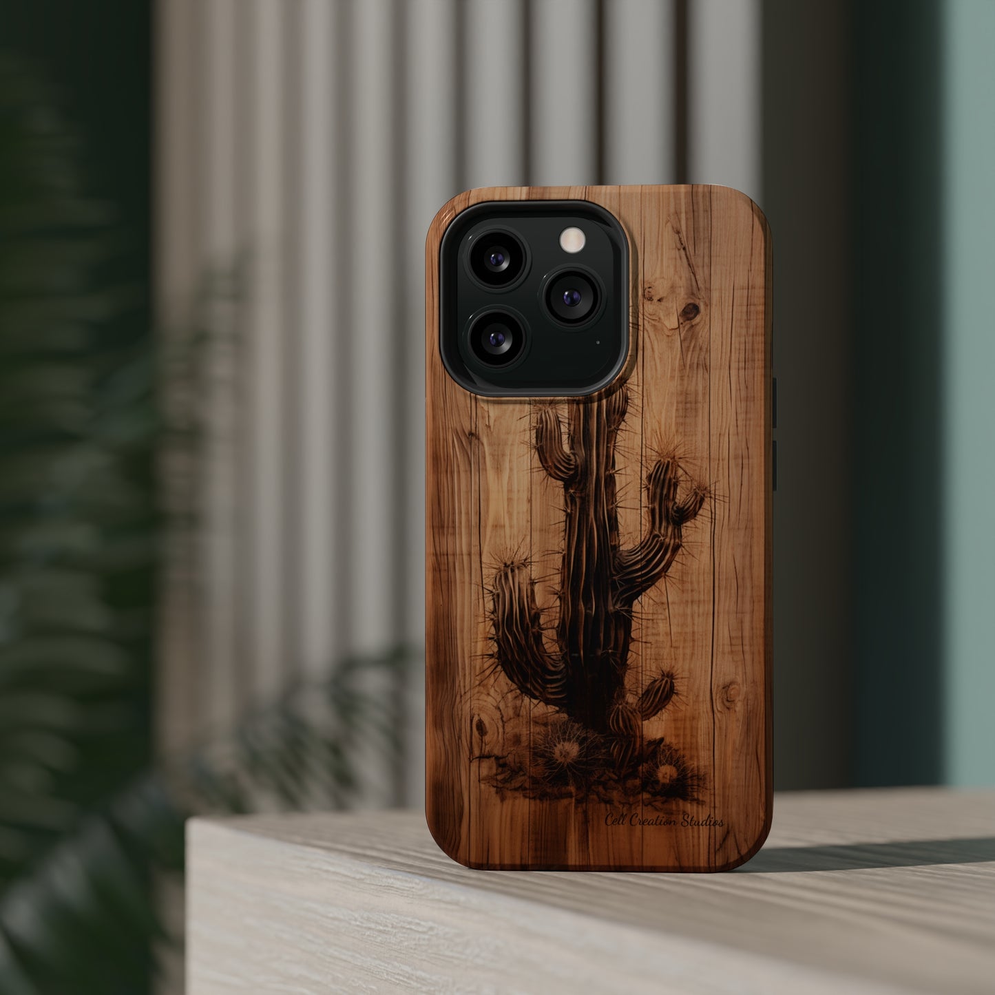 "Cactus Burnt Wood Design" Phone Case -MagSafe Tough Cases