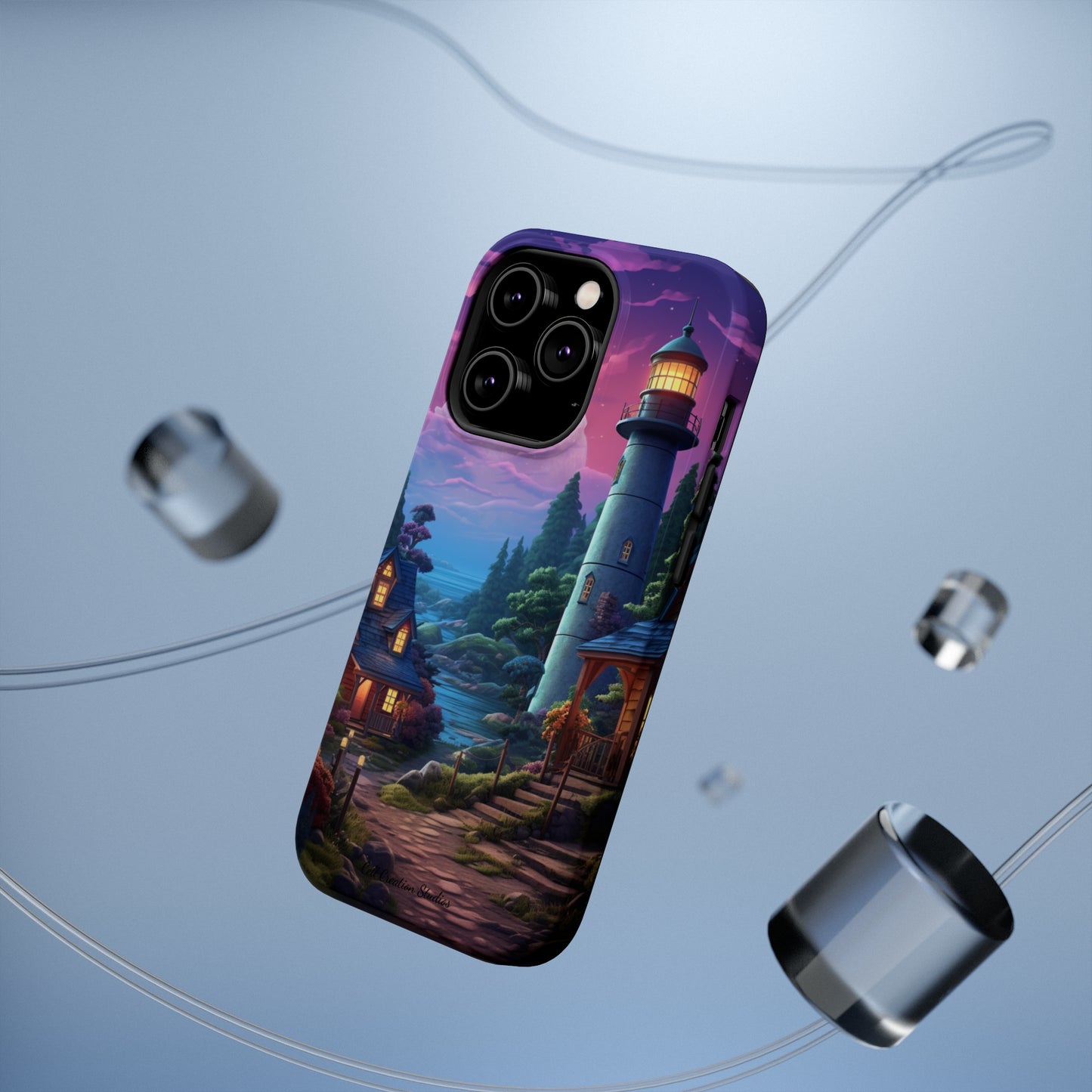 Introducing the "Tranquil Lighthouse Haven" Cell Phone Case – Embrace Serenity with a Picturesque Town and Lighthouse -MagSafe Tough Cases