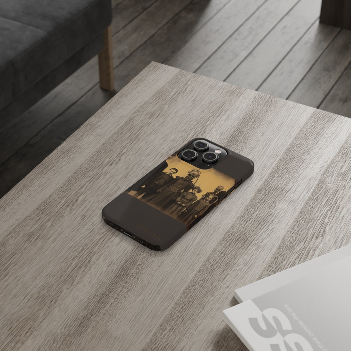Introducing the "Vintage Odd Creatures" Cell Phone Case – Step into the Eerie Charm of a Haunting Family Portrait -Slim Phone Cases