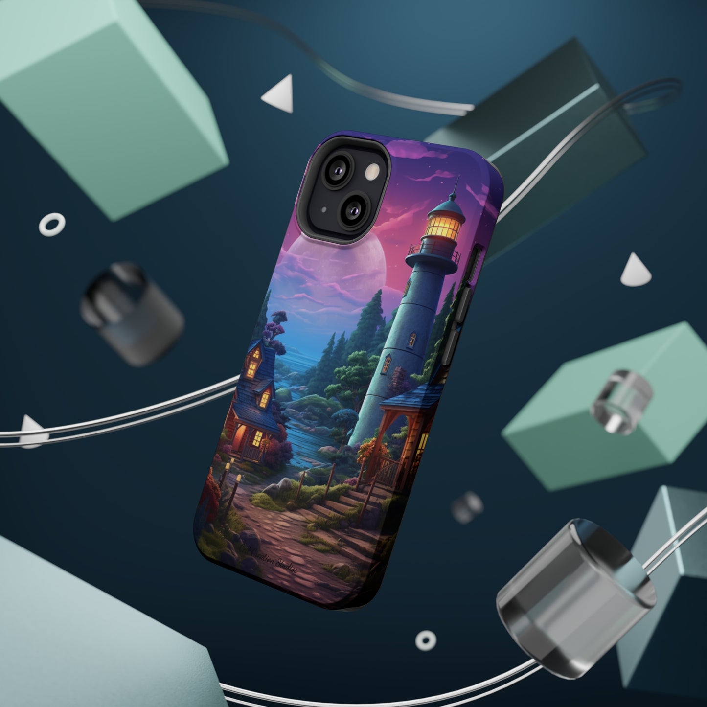 Introducing the "Tranquil Lighthouse Haven" Cell Phone Case – Embrace Serenity with a Picturesque Town and Lighthouse -MagSafe Tough Cases