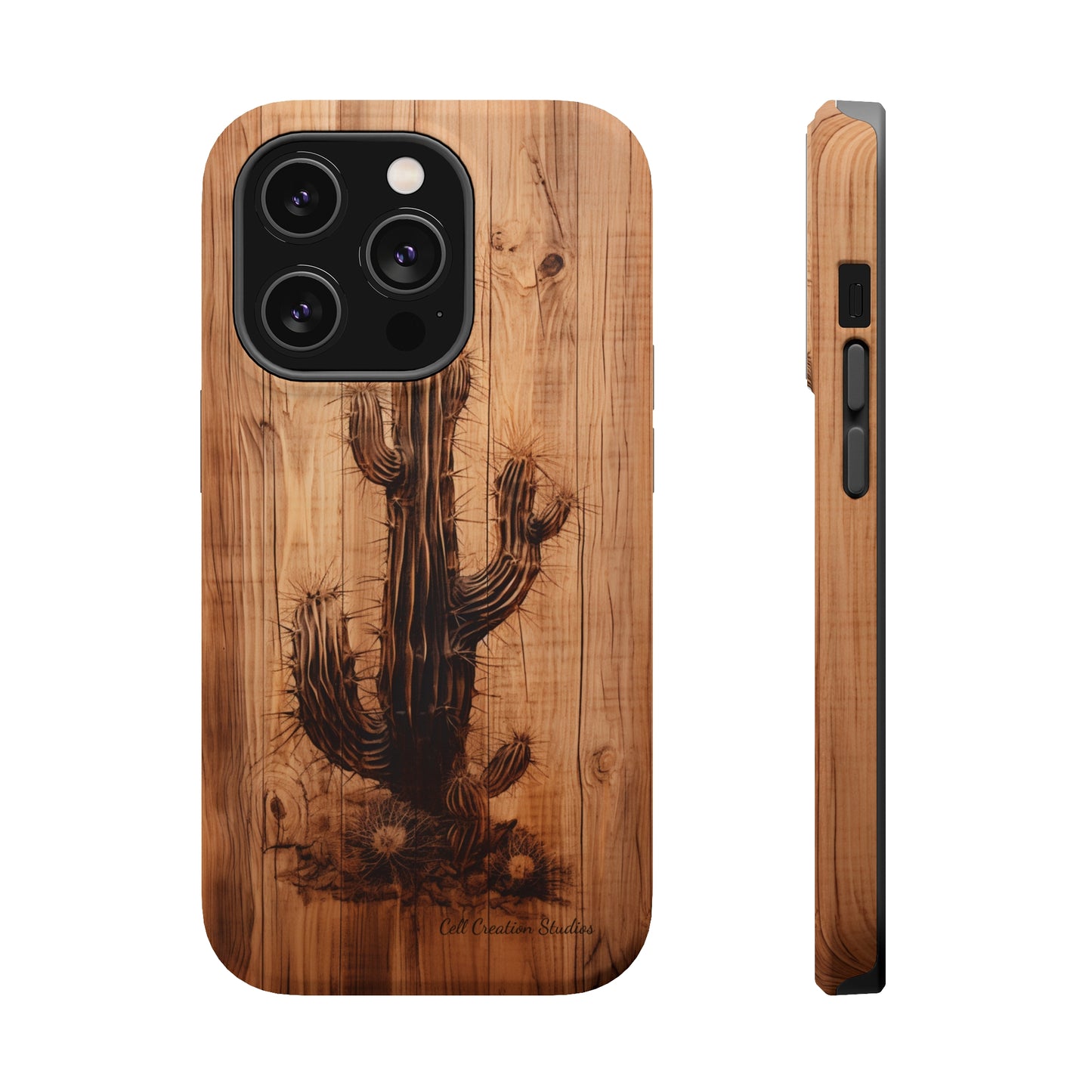 "Cactus Burnt Wood Design" Phone Case -MagSafe Tough Cases