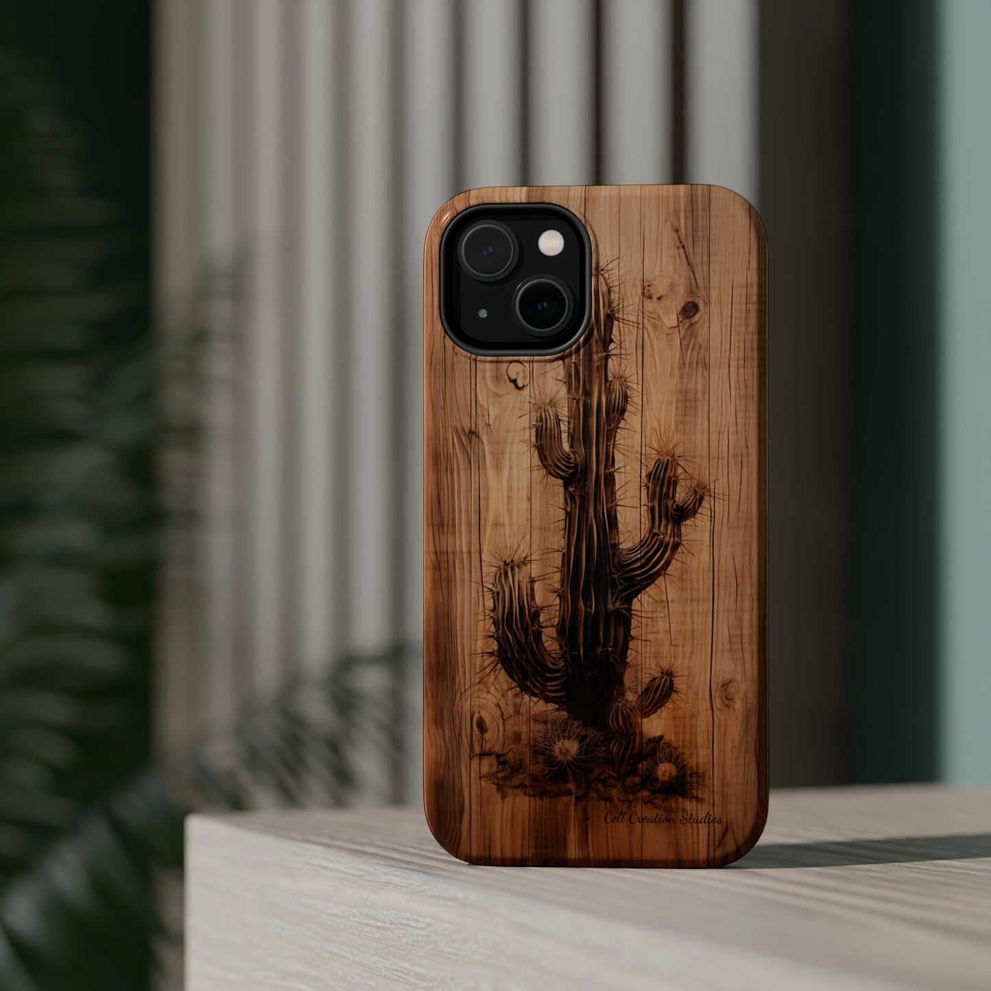 "Cactus Burnt Wood Design" Phone Case -MagSafe Tough Cases