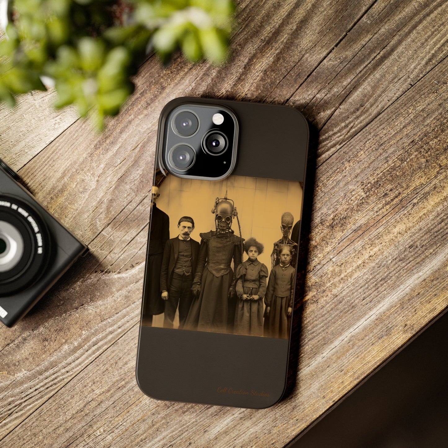 Introducing the "Vintage Odd Creatures" Cell Phone Case – Step into the Eerie Charm of a Haunting Family Portrait -Slim Phone Cases
