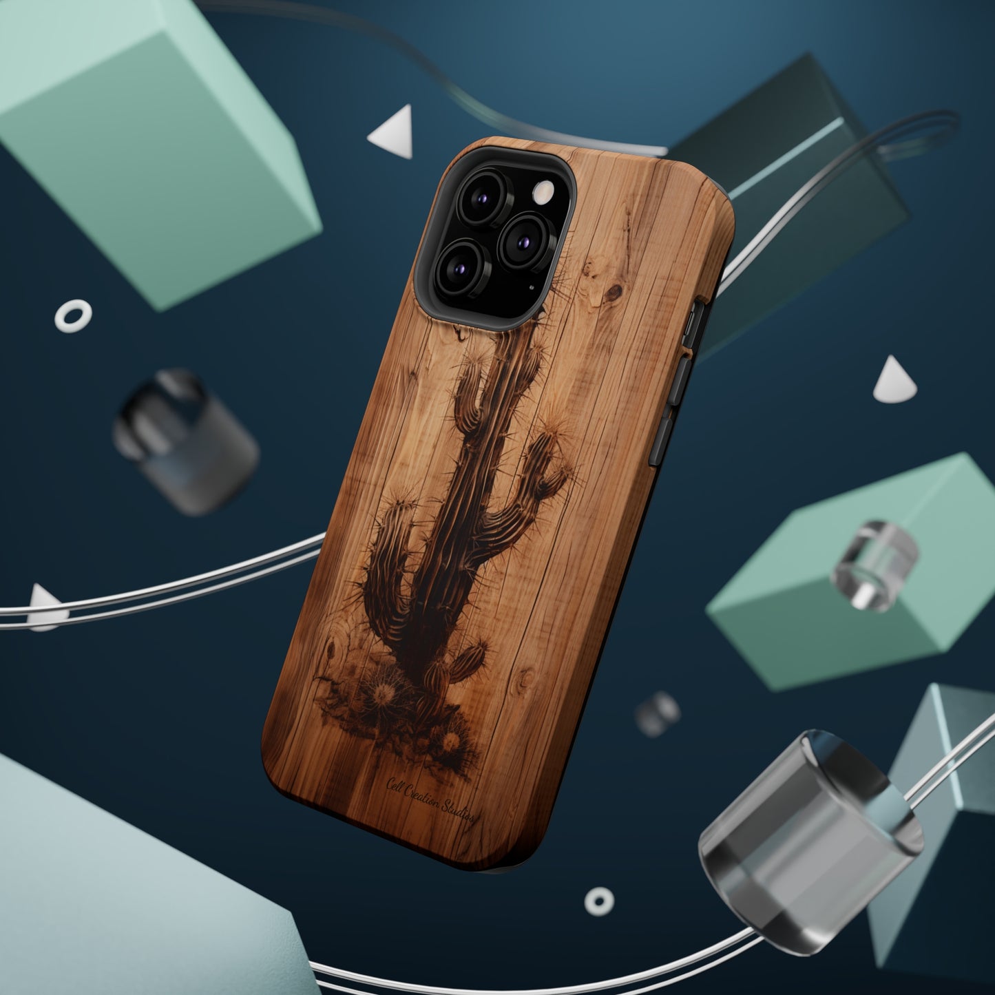 "Cactus Burnt Wood Design" Phone Case -MagSafe Tough Cases