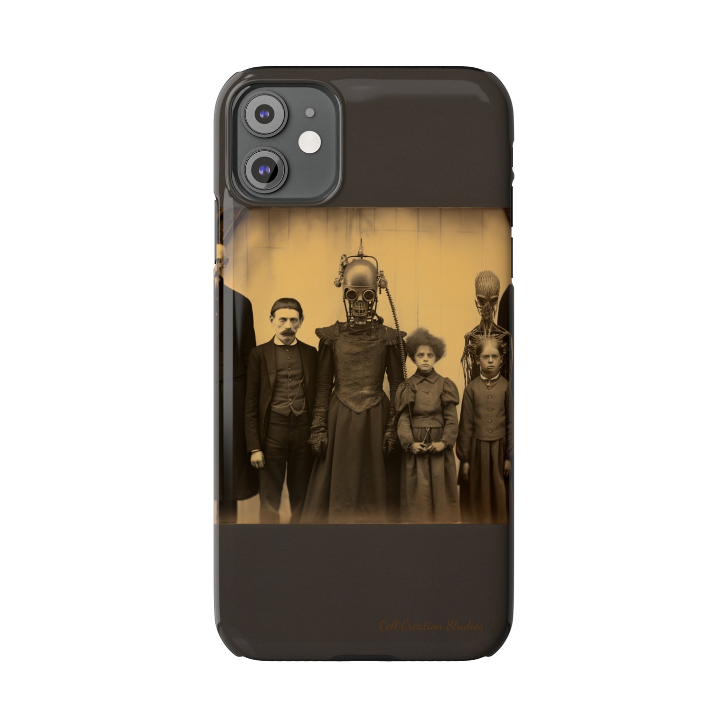 Introducing the "Vintage Odd Creatures" Cell Phone Case – Step into the Eerie Charm of a Haunting Family Portrait -Slim Phone Cases