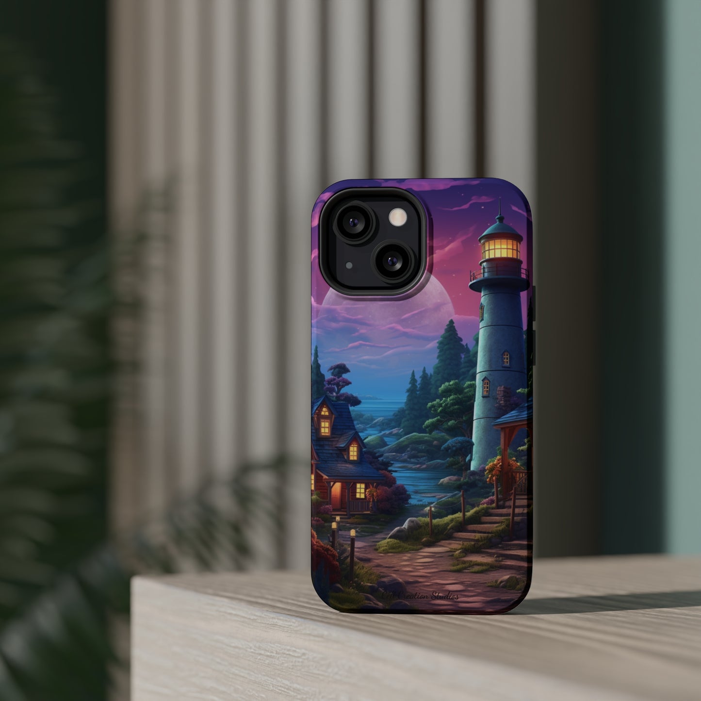 Introducing the "Tranquil Lighthouse Haven" Cell Phone Case – Embrace Serenity with a Picturesque Town and Lighthouse -MagSafe Tough Cases