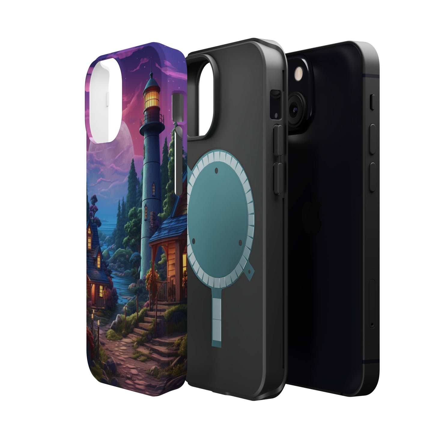Introducing the "Tranquil Lighthouse Haven" Cell Phone Case – Embrace Serenity with a Picturesque Town and Lighthouse -MagSafe Tough Cases