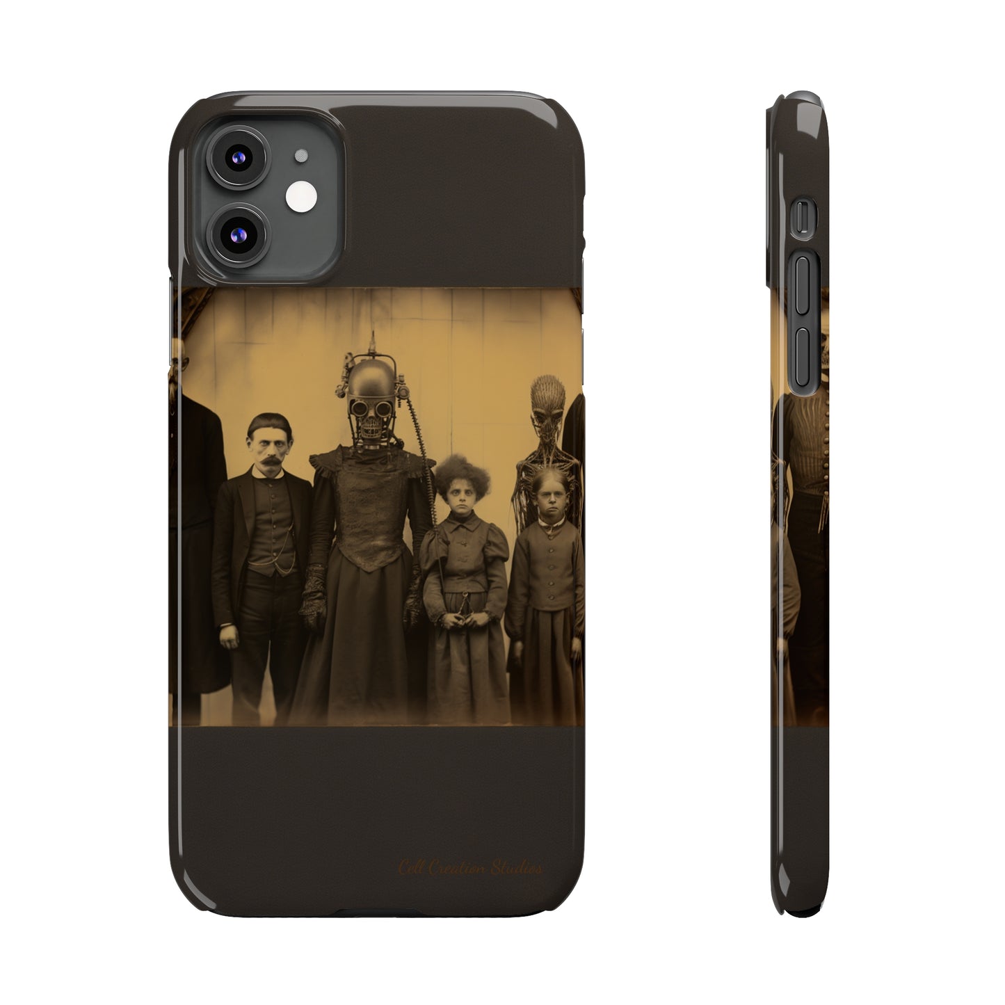 Introducing the "Vintage Odd Creatures" Cell Phone Case – Step into the Eerie Charm of a Haunting Family Portrait -Slim Phone Cases