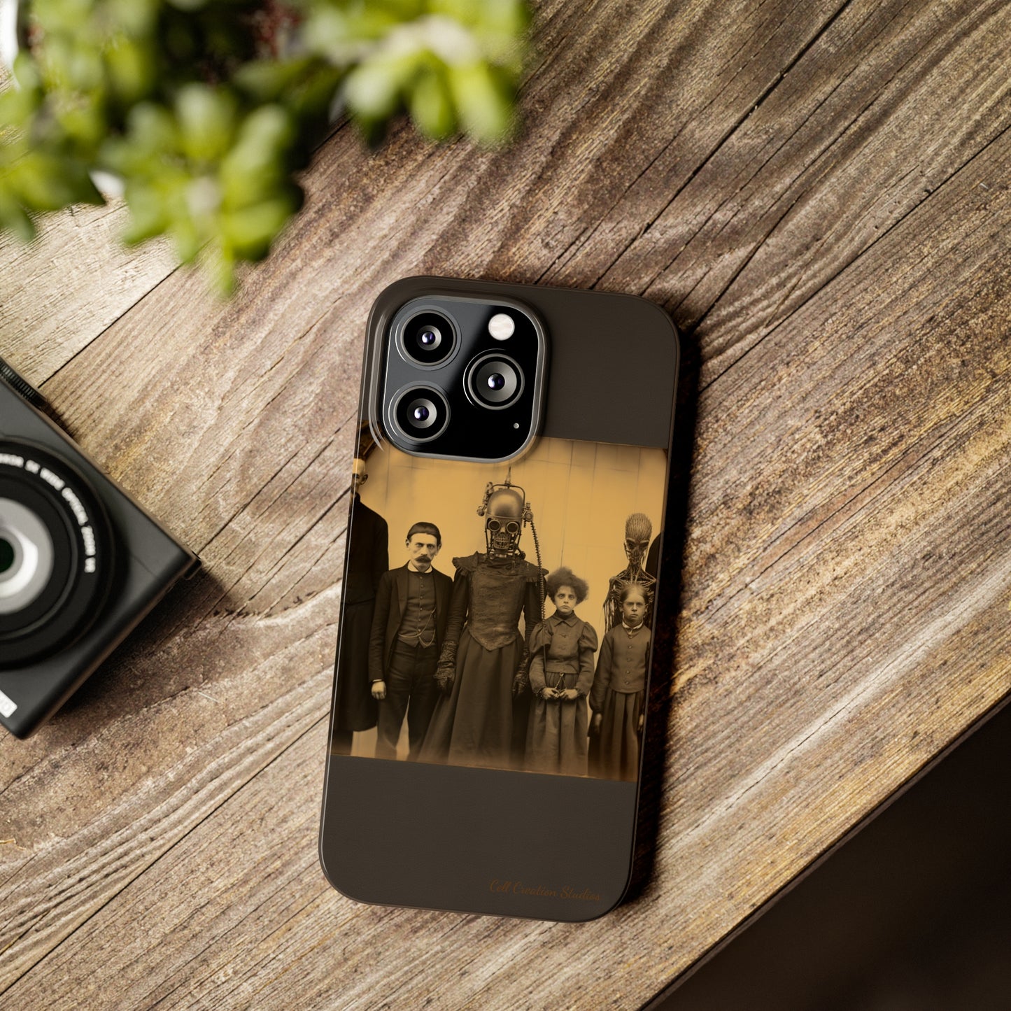 Introducing the "Vintage Odd Creatures" Cell Phone Case – Step into the Eerie Charm of a Haunting Family Portrait -Slim Phone Cases