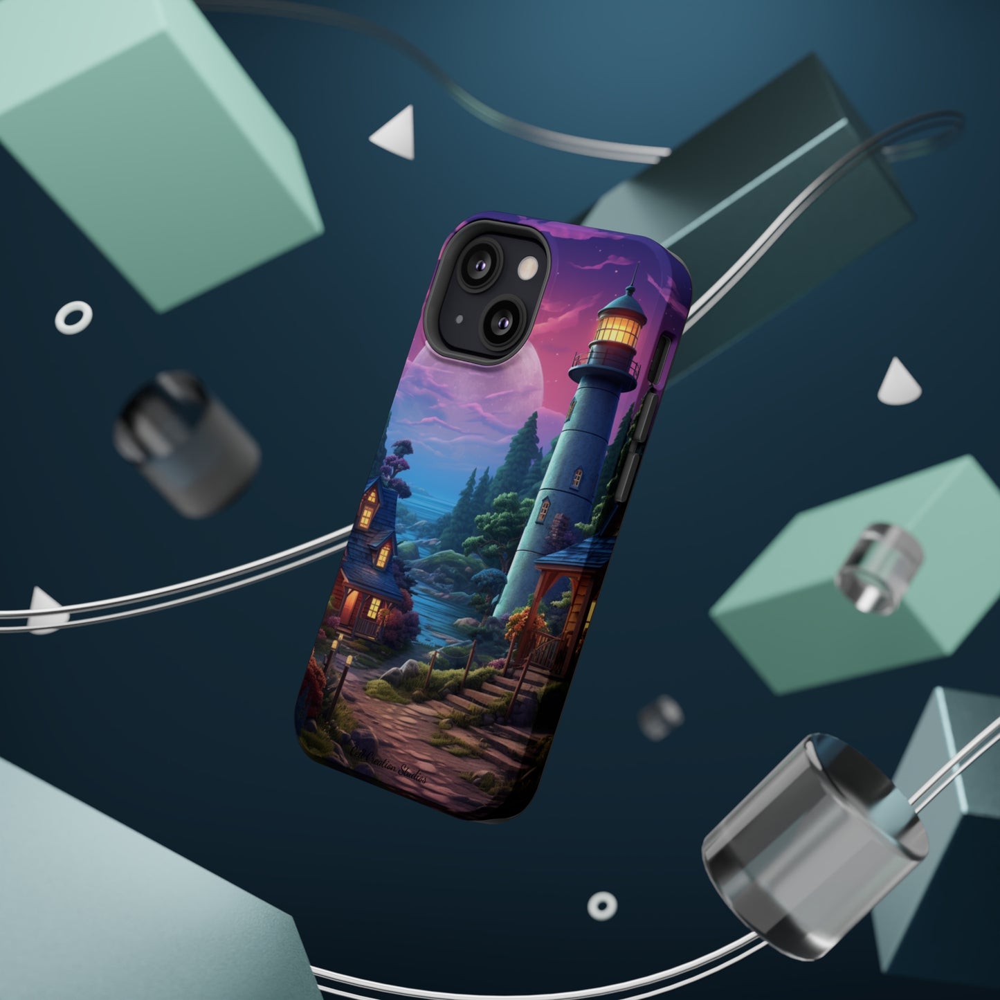 Introducing the "Tranquil Lighthouse Haven" Cell Phone Case – Embrace Serenity with a Picturesque Town and Lighthouse -MagSafe Tough Cases