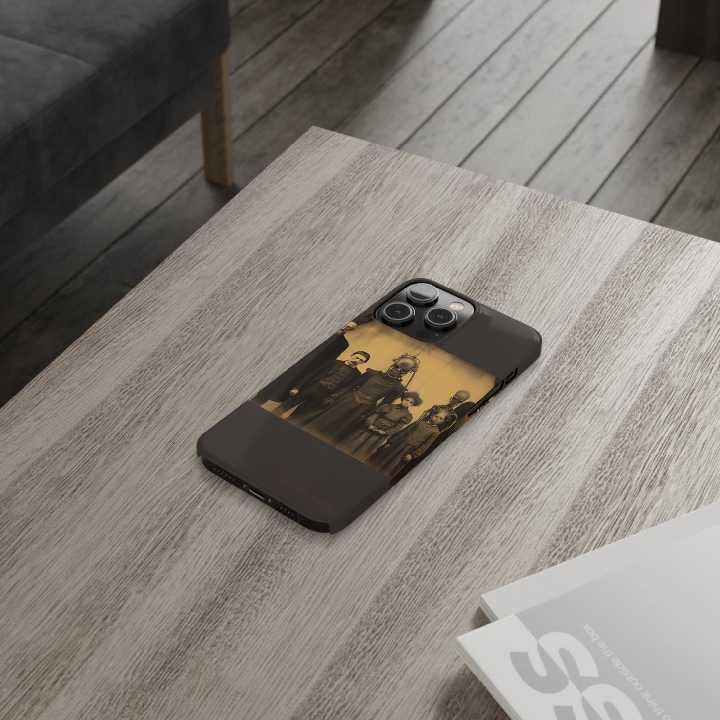 Introducing the "Vintage Odd Creatures" Cell Phone Case – Step into the Eerie Charm of a Haunting Family Portrait -Slim Phone Cases