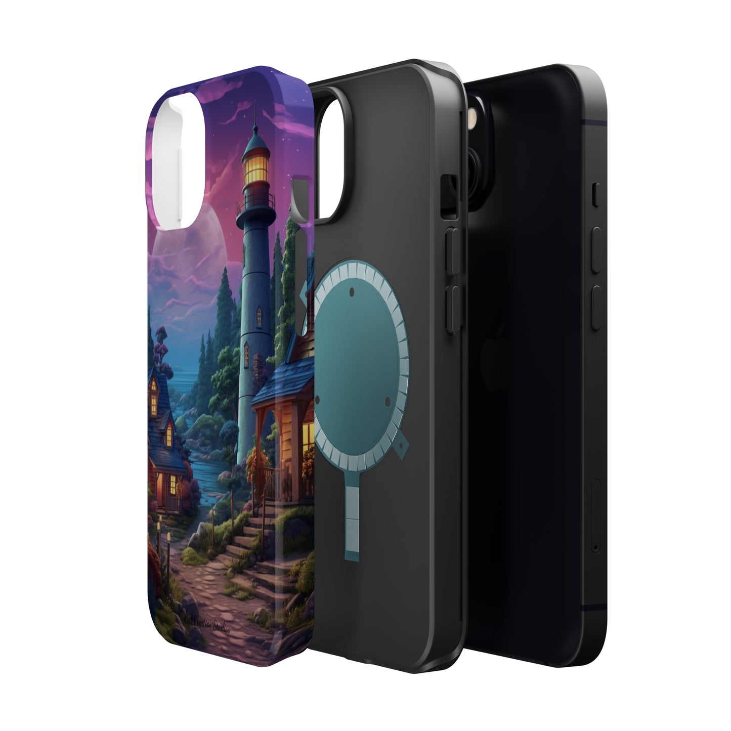 Introducing the "Tranquil Lighthouse Haven" Cell Phone Case – Embrace Serenity with a Picturesque Town and Lighthouse -MagSafe Tough Cases