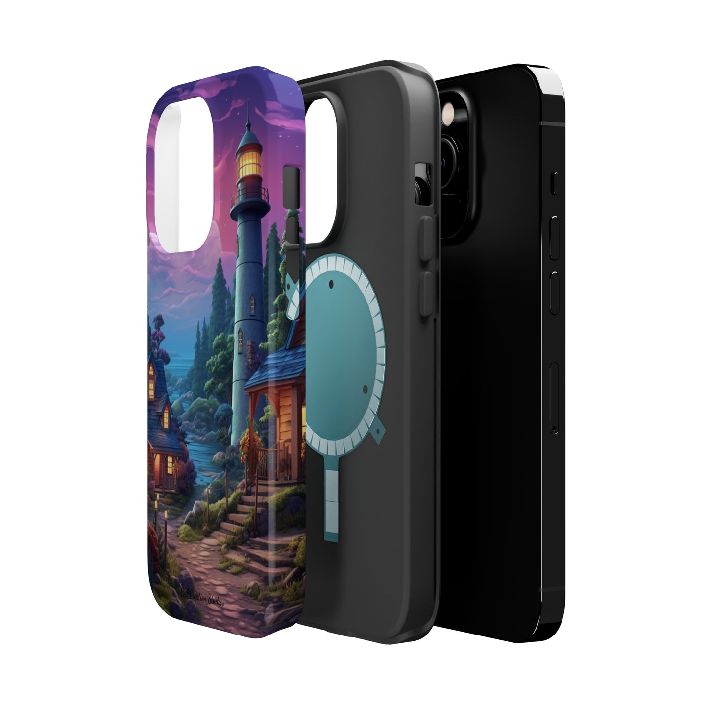 Introducing the "Tranquil Lighthouse Haven" Cell Phone Case – Embrace Serenity with a Picturesque Town and Lighthouse -MagSafe Tough Cases