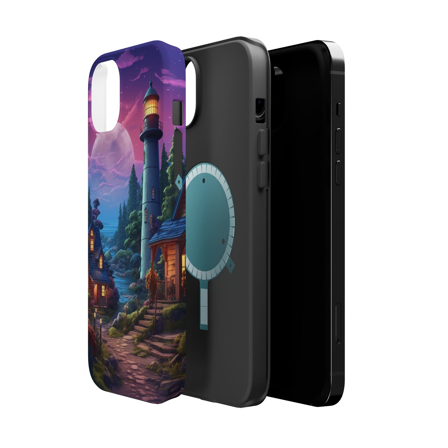 Introducing the "Tranquil Lighthouse Haven" Cell Phone Case – Embrace Serenity with a Picturesque Town and Lighthouse -MagSafe Tough Cases
