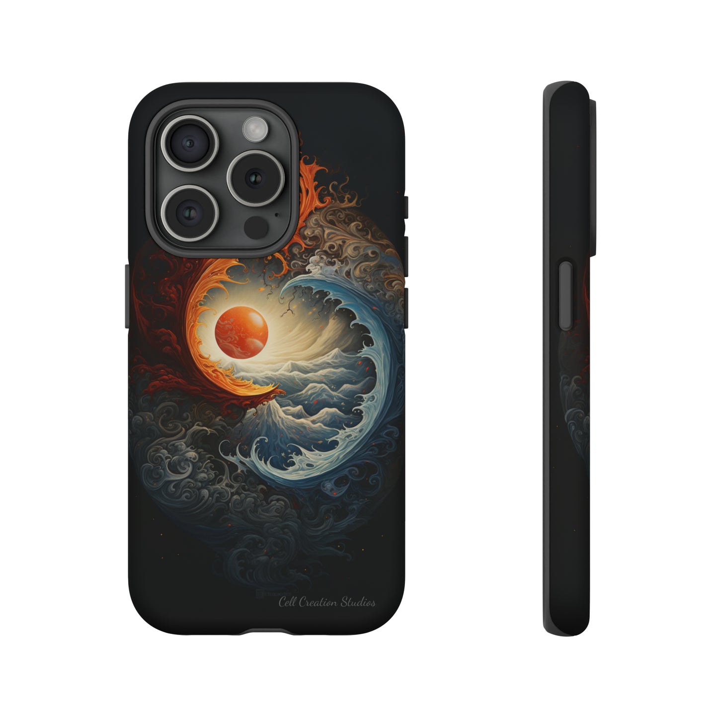 "Dual Elements Clash: Fire and Water Abstract" Phone Case -Tough Cases