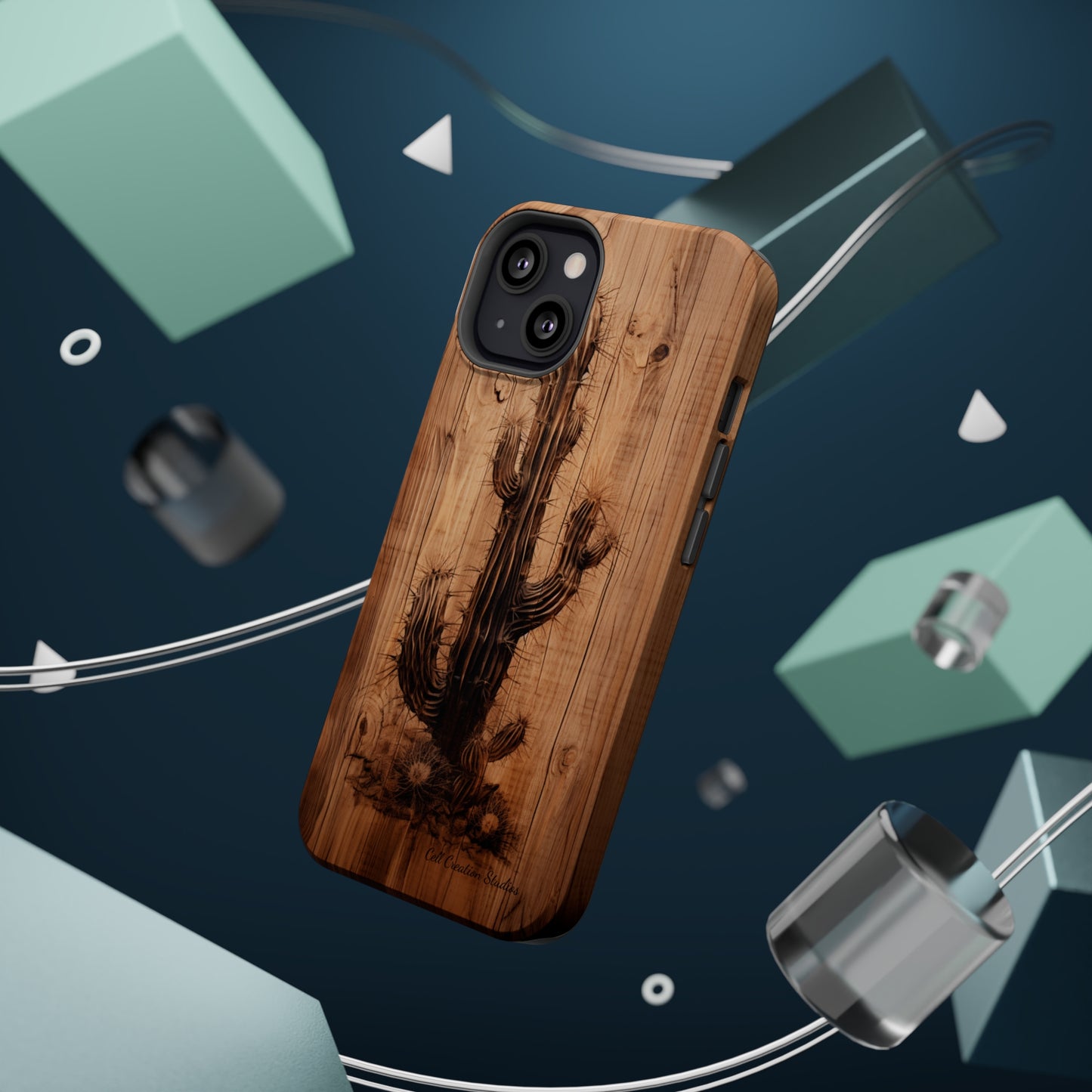 "Cactus Burnt Wood Design" Phone Case -MagSafe Tough Cases