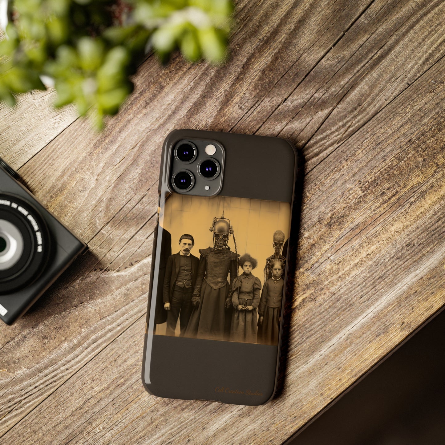 Introducing the "Vintage Odd Creatures" Cell Phone Case – Step into the Eerie Charm of a Haunting Family Portrait -Slim Phone Cases
