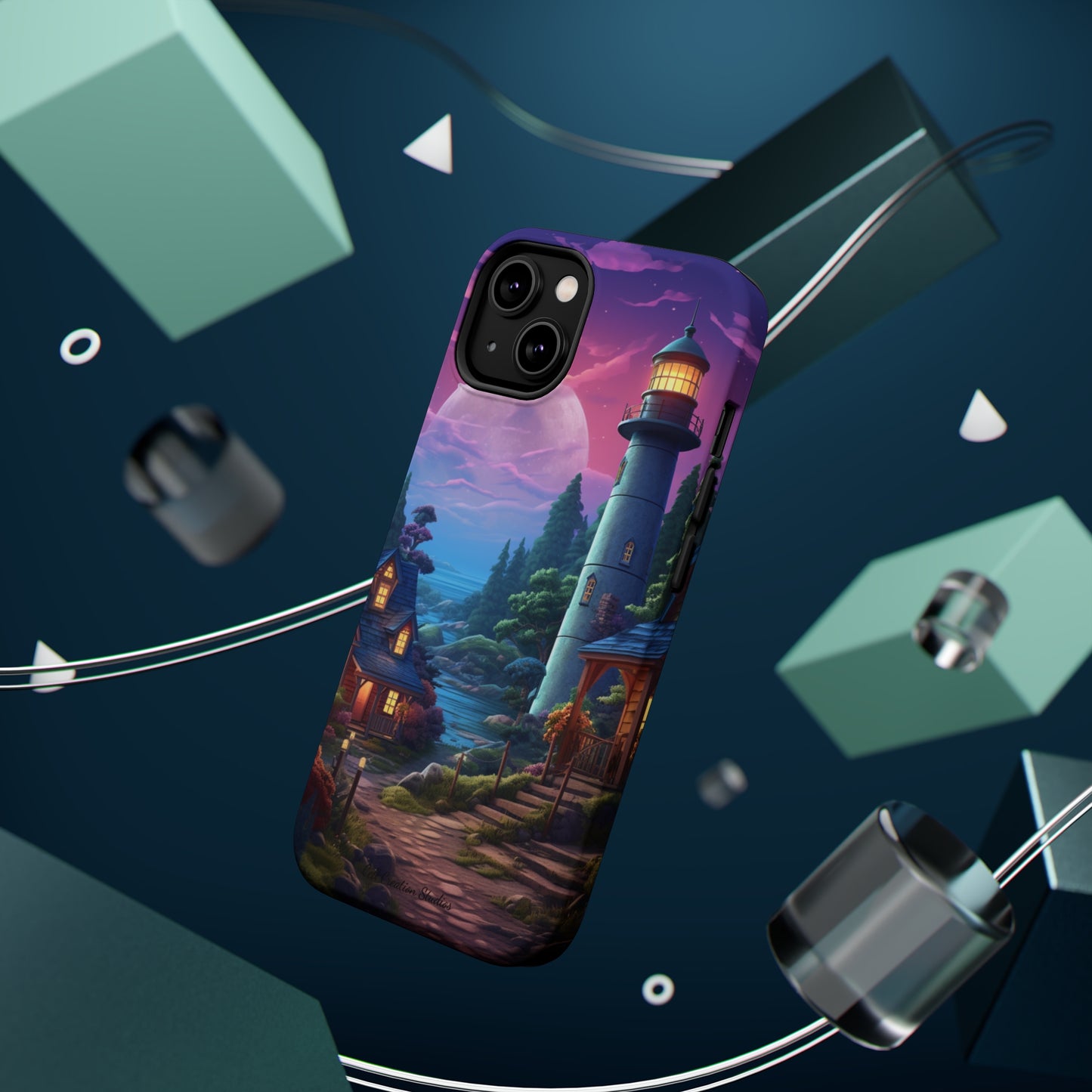 Introducing the "Tranquil Lighthouse Haven" Cell Phone Case – Embrace Serenity with a Picturesque Town and Lighthouse -MagSafe Tough Cases