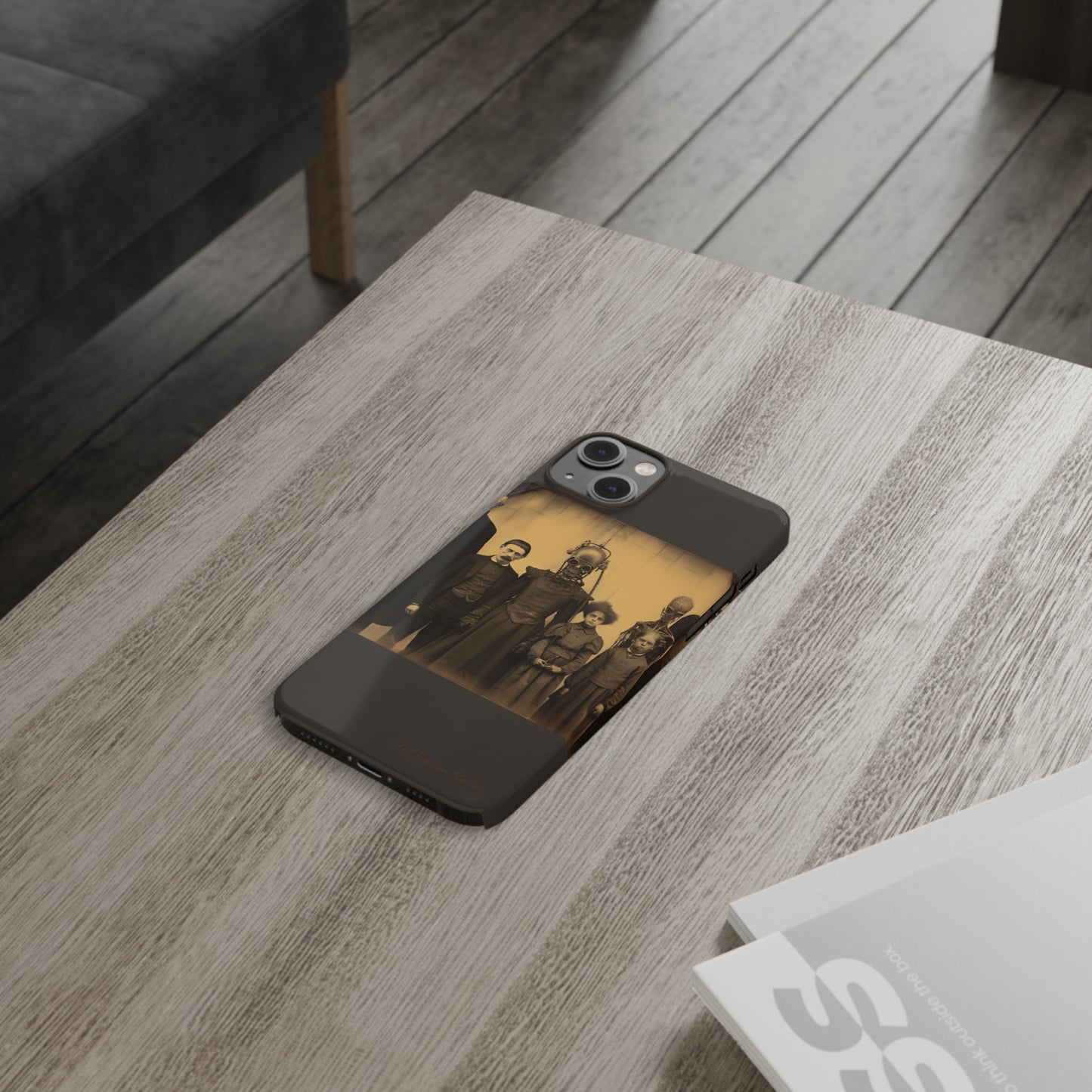 Introducing the "Vintage Odd Creatures" Cell Phone Case – Step into the Eerie Charm of a Haunting Family Portrait -Slim Phone Cases