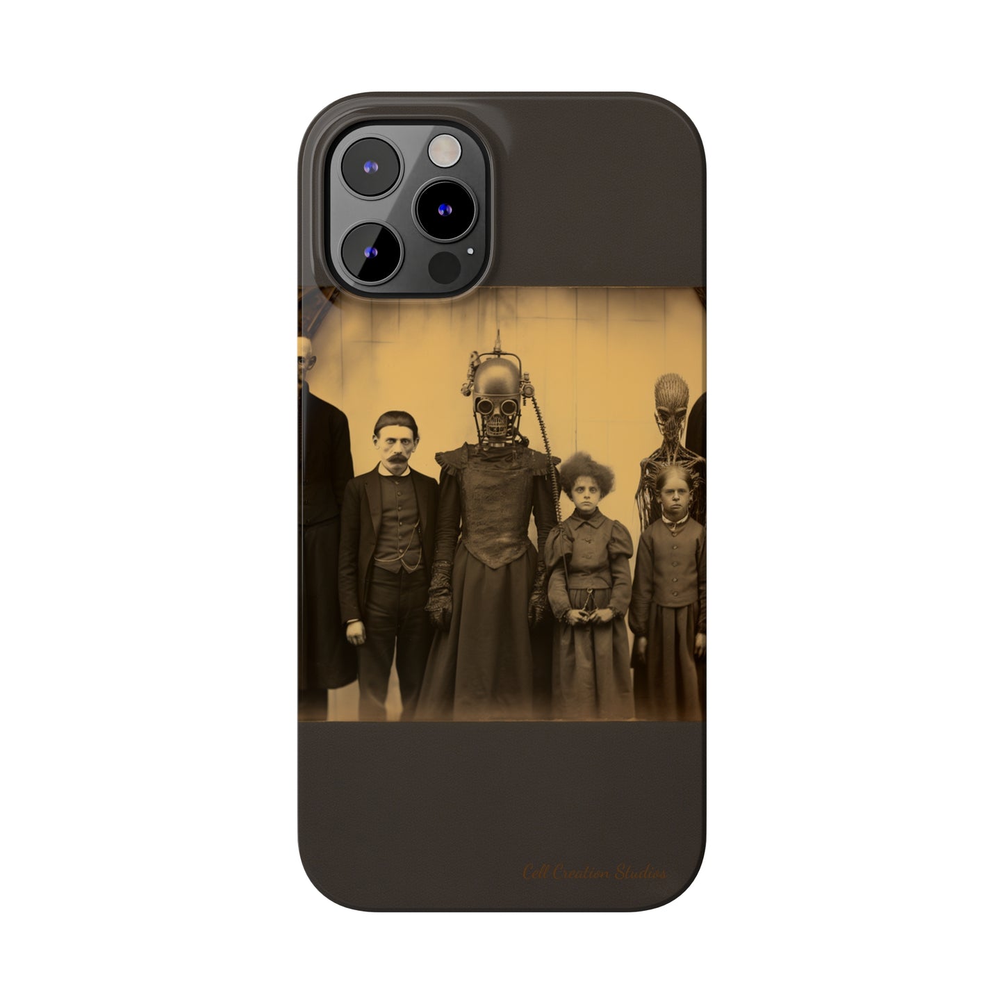 Introducing the "Vintage Odd Creatures" Cell Phone Case – Step into the Eerie Charm of a Haunting Family Portrait -Slim Phone Cases