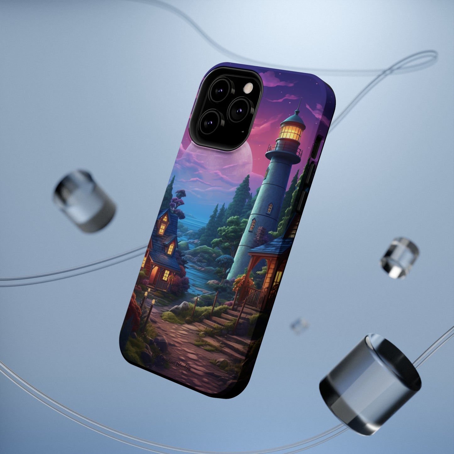 Introducing the "Tranquil Lighthouse Haven" Cell Phone Case – Embrace Serenity with a Picturesque Town and Lighthouse -MagSafe Tough Cases