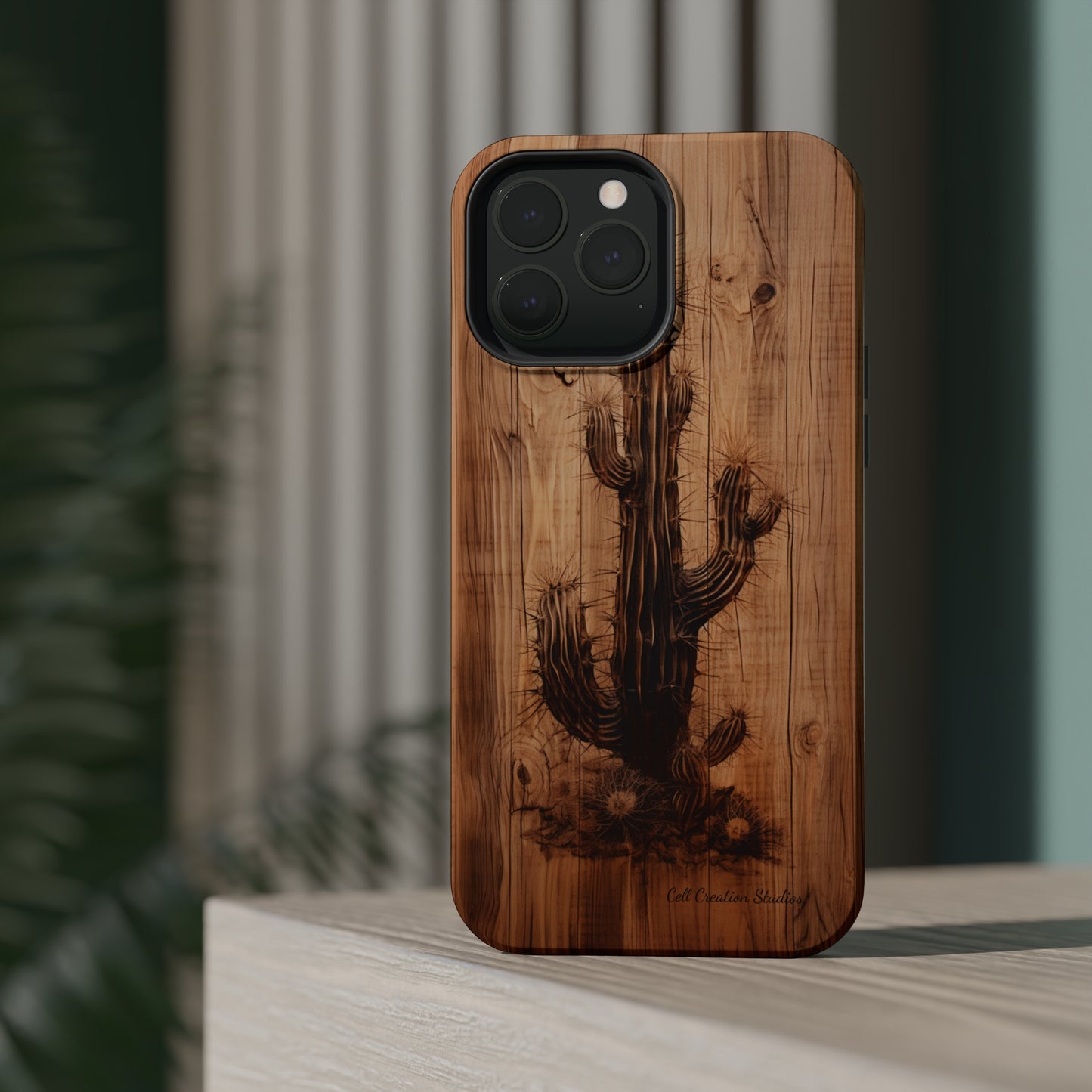 "Cactus Burnt Wood Design" Phone Case -MagSafe Tough Cases