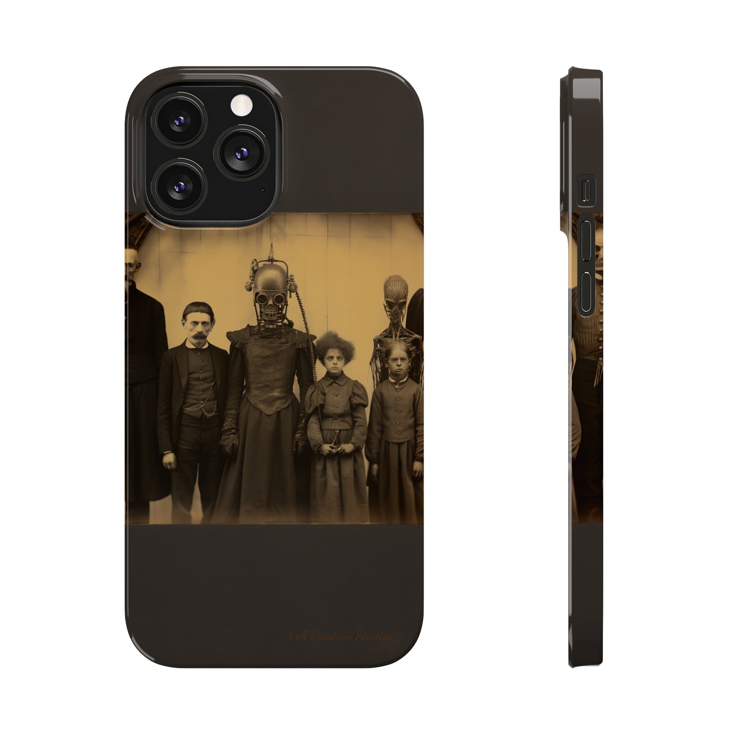 Introducing the "Vintage Odd Creatures" Cell Phone Case – Step into the Eerie Charm of a Haunting Family Portrait -Slim Phone Cases
