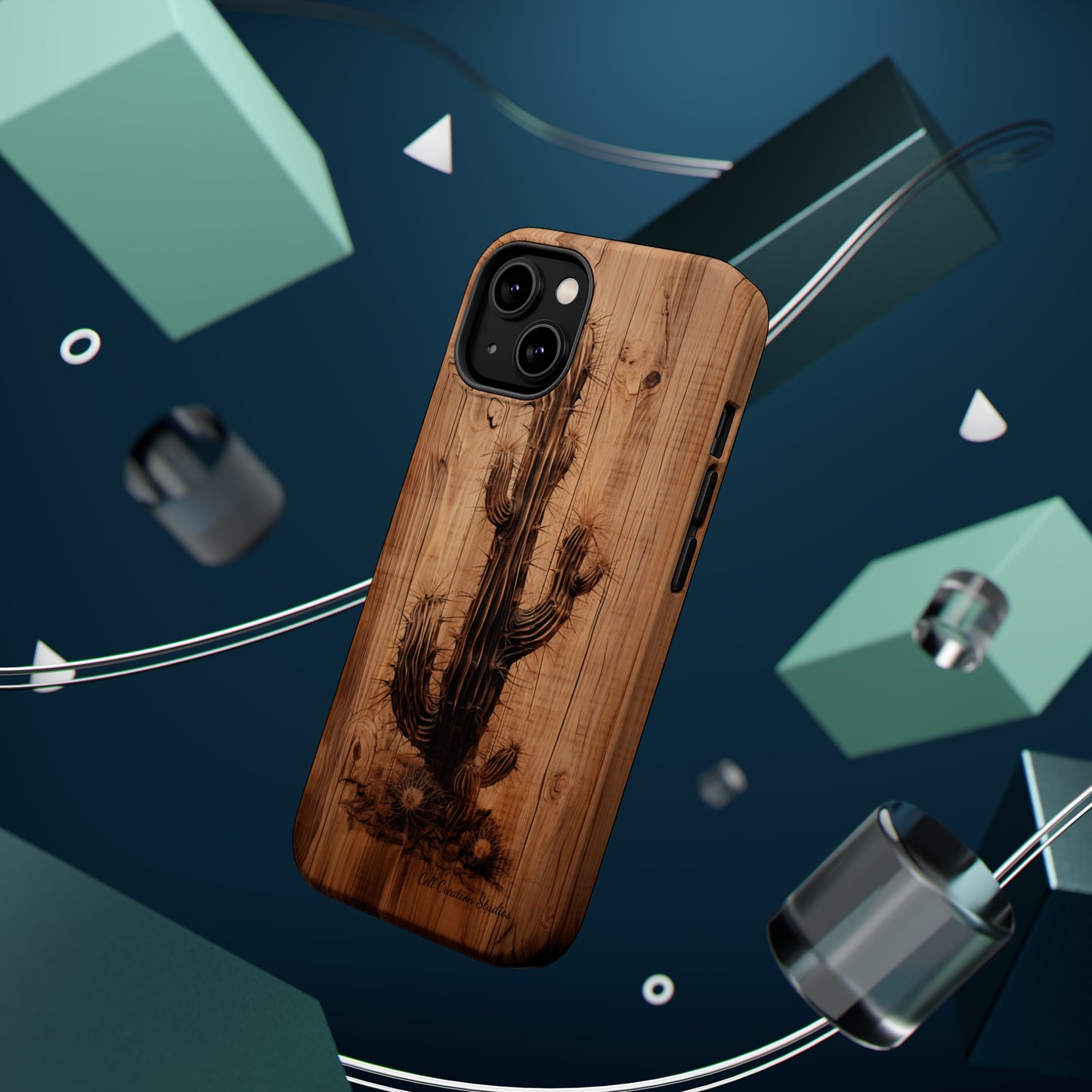 "Cactus Burnt Wood Design" Phone Case -MagSafe Tough Cases