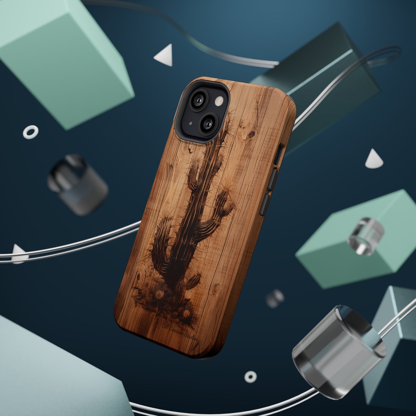 "Cactus Burnt Wood Design" Phone Case -MagSafe Tough Cases