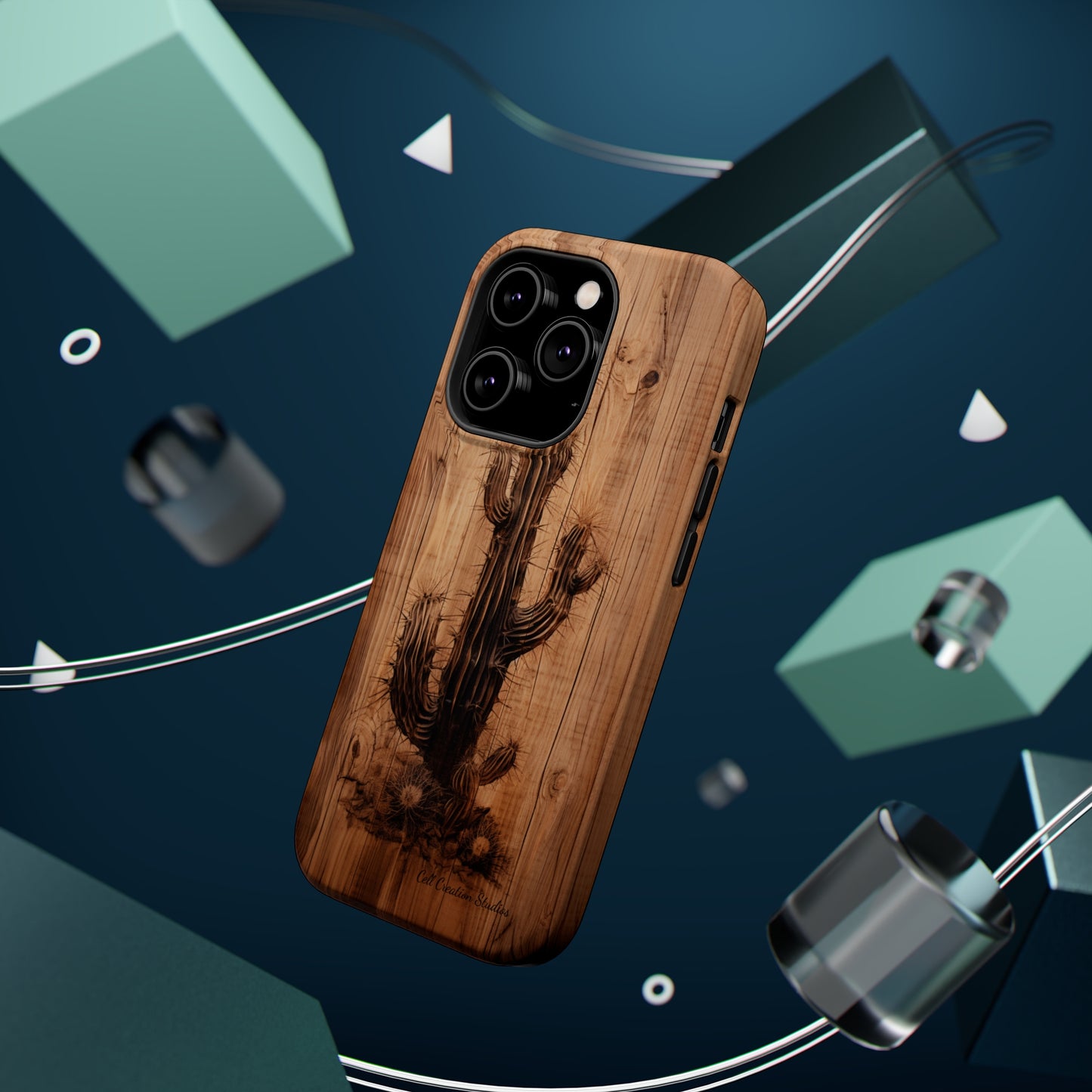 "Cactus Burnt Wood Design" Phone Case -MagSafe Tough Cases