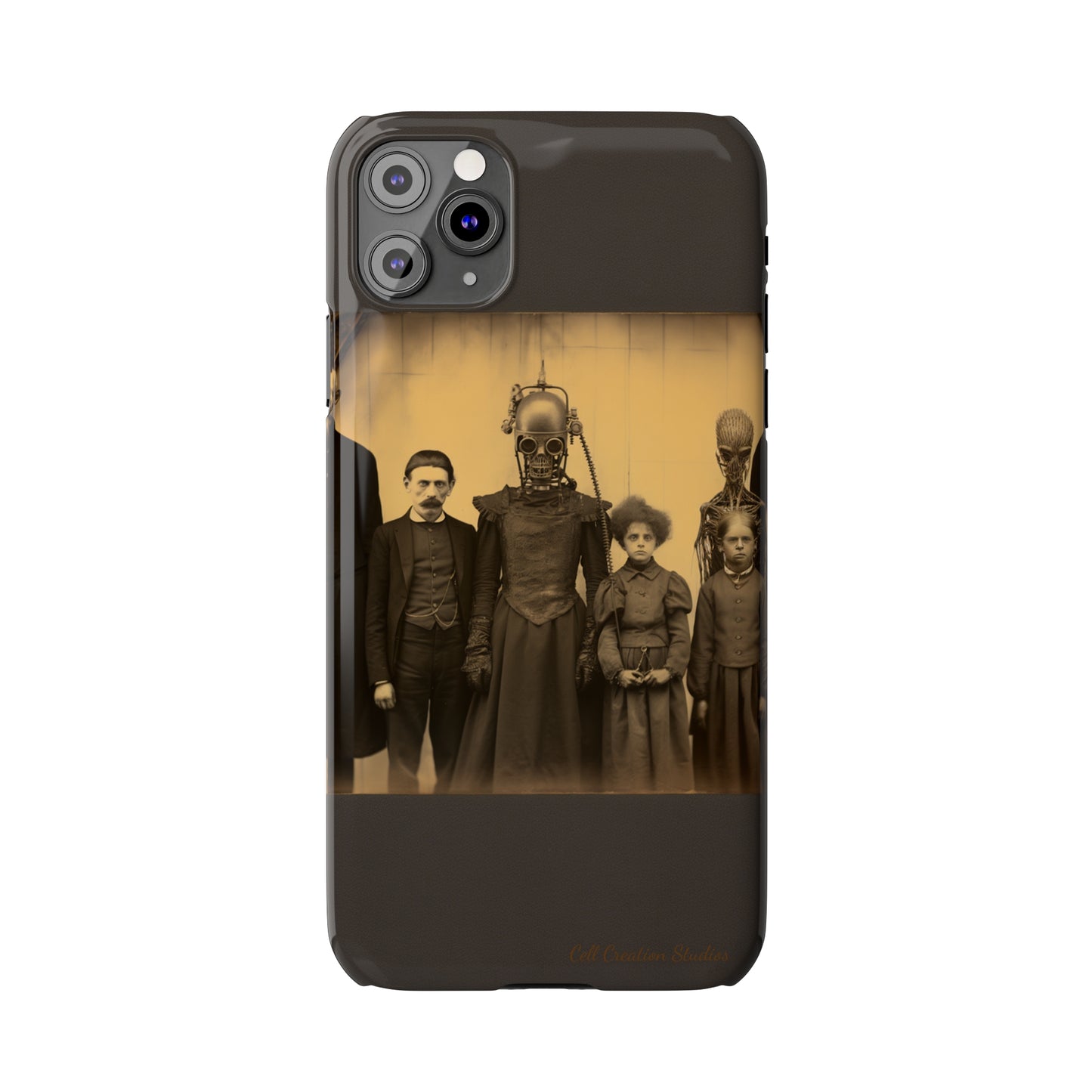 Introducing the "Vintage Odd Creatures" Cell Phone Case – Step into the Eerie Charm of a Haunting Family Portrait -Slim Phone Cases