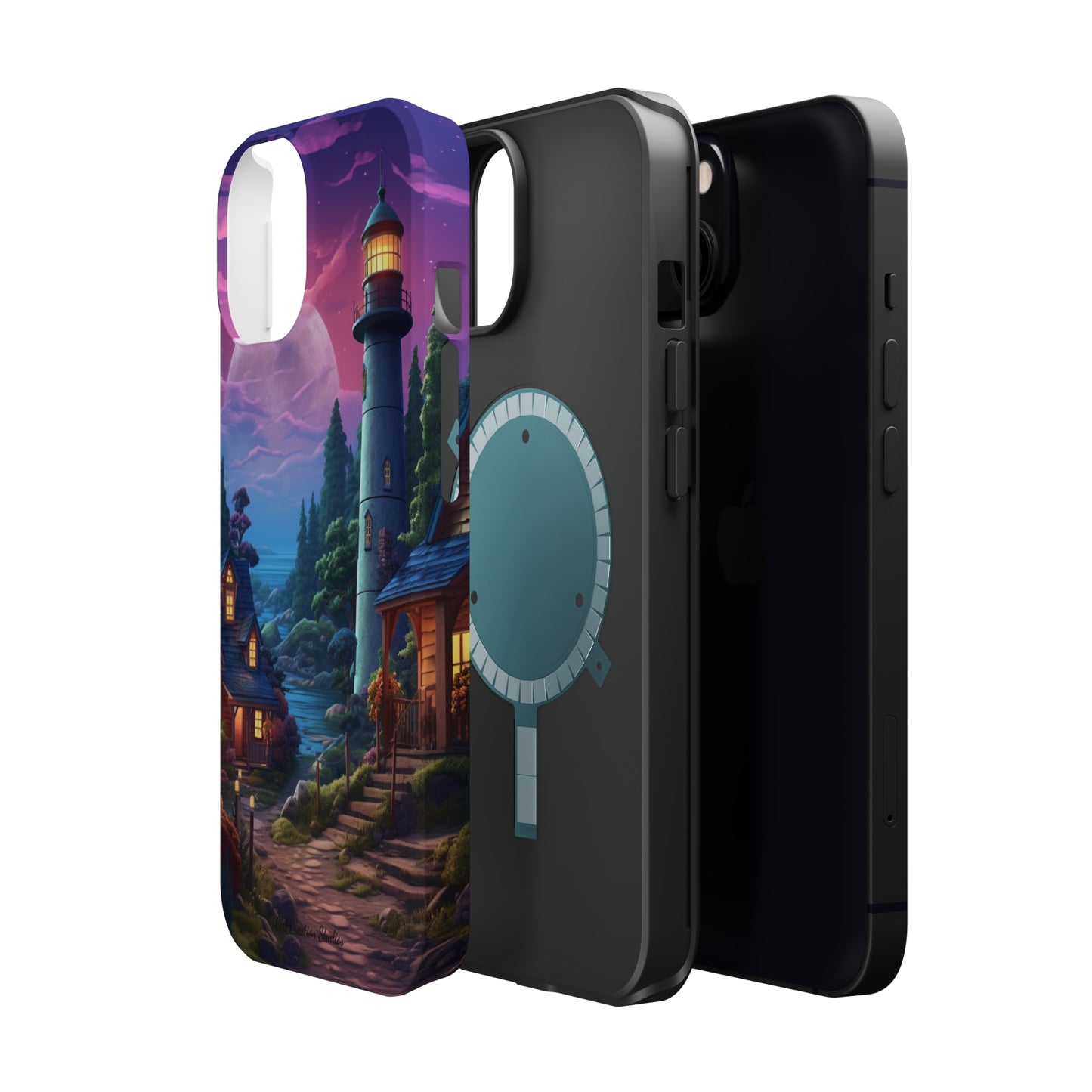 Introducing the "Tranquil Lighthouse Haven" Cell Phone Case – Embrace Serenity with a Picturesque Town and Lighthouse -MagSafe Tough Cases