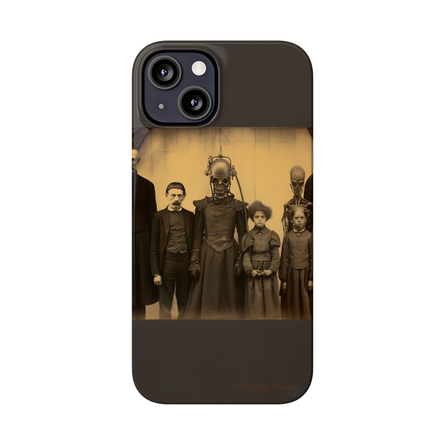 Introducing the "Vintage Odd Creatures" Cell Phone Case – Step into the Eerie Charm of a Haunting Family Portrait -Slim Phone Cases