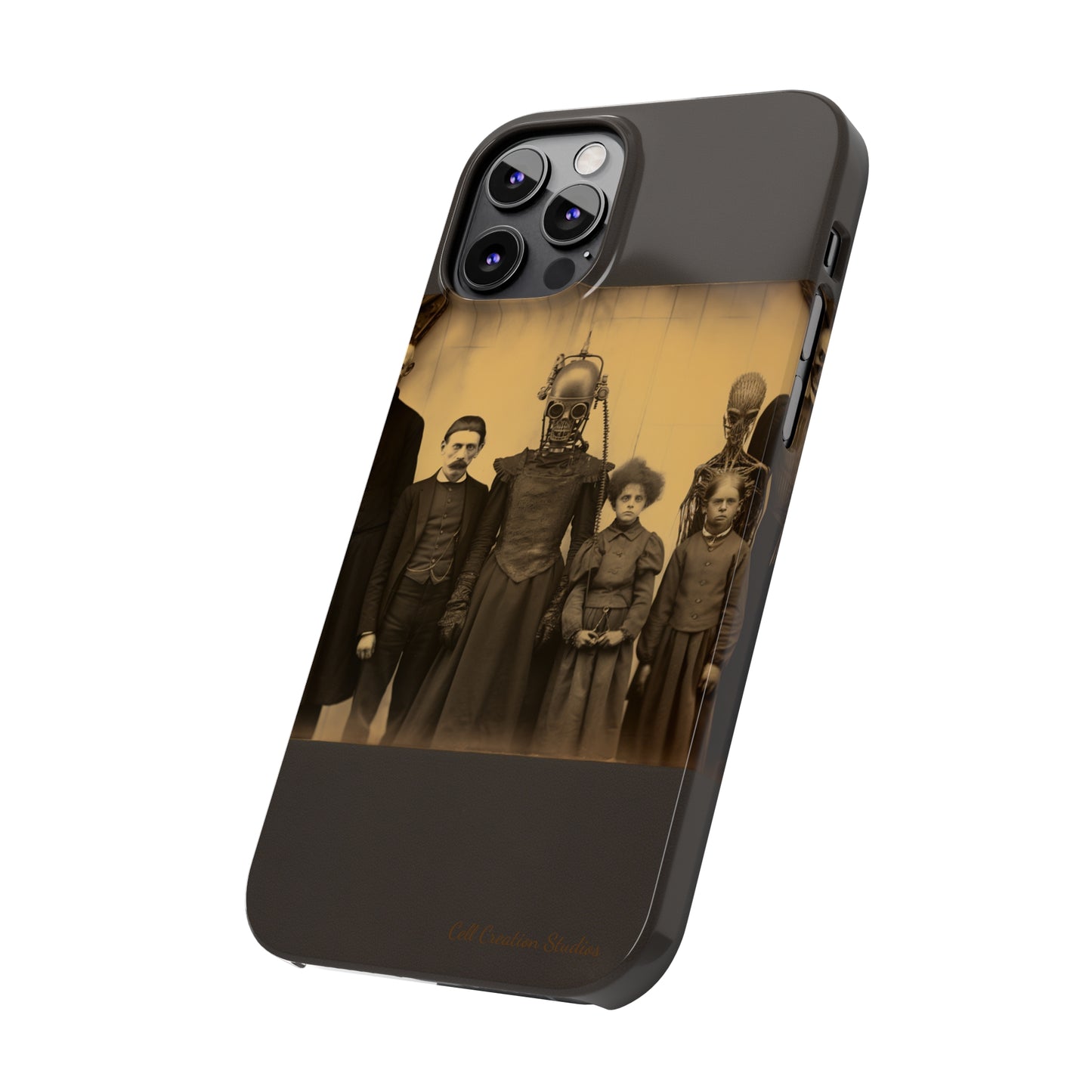 Introducing the "Vintage Odd Creatures" Cell Phone Case – Step into the Eerie Charm of a Haunting Family Portrait -Slim Phone Cases