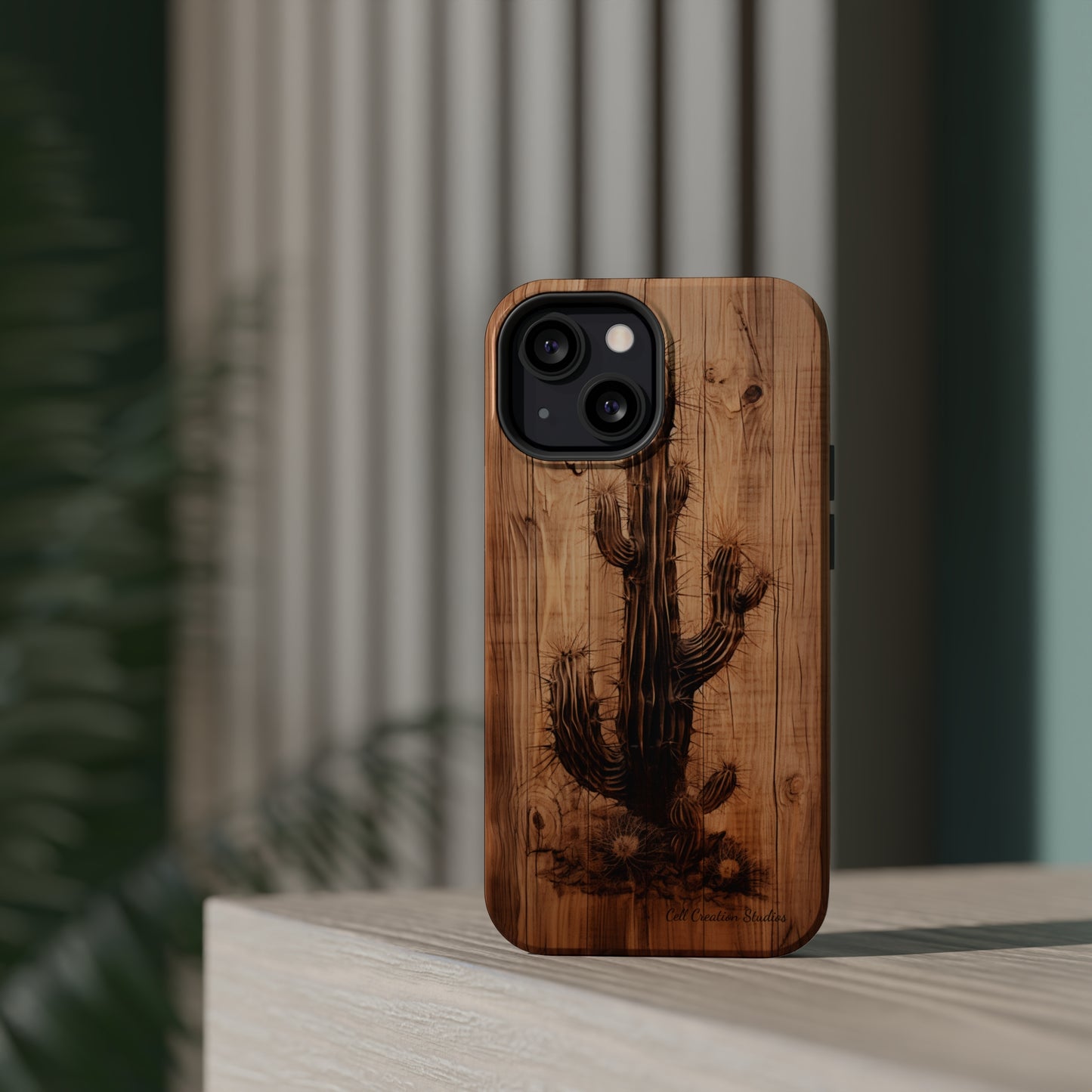 "Cactus Burnt Wood Design" Phone Case -MagSafe Tough Cases