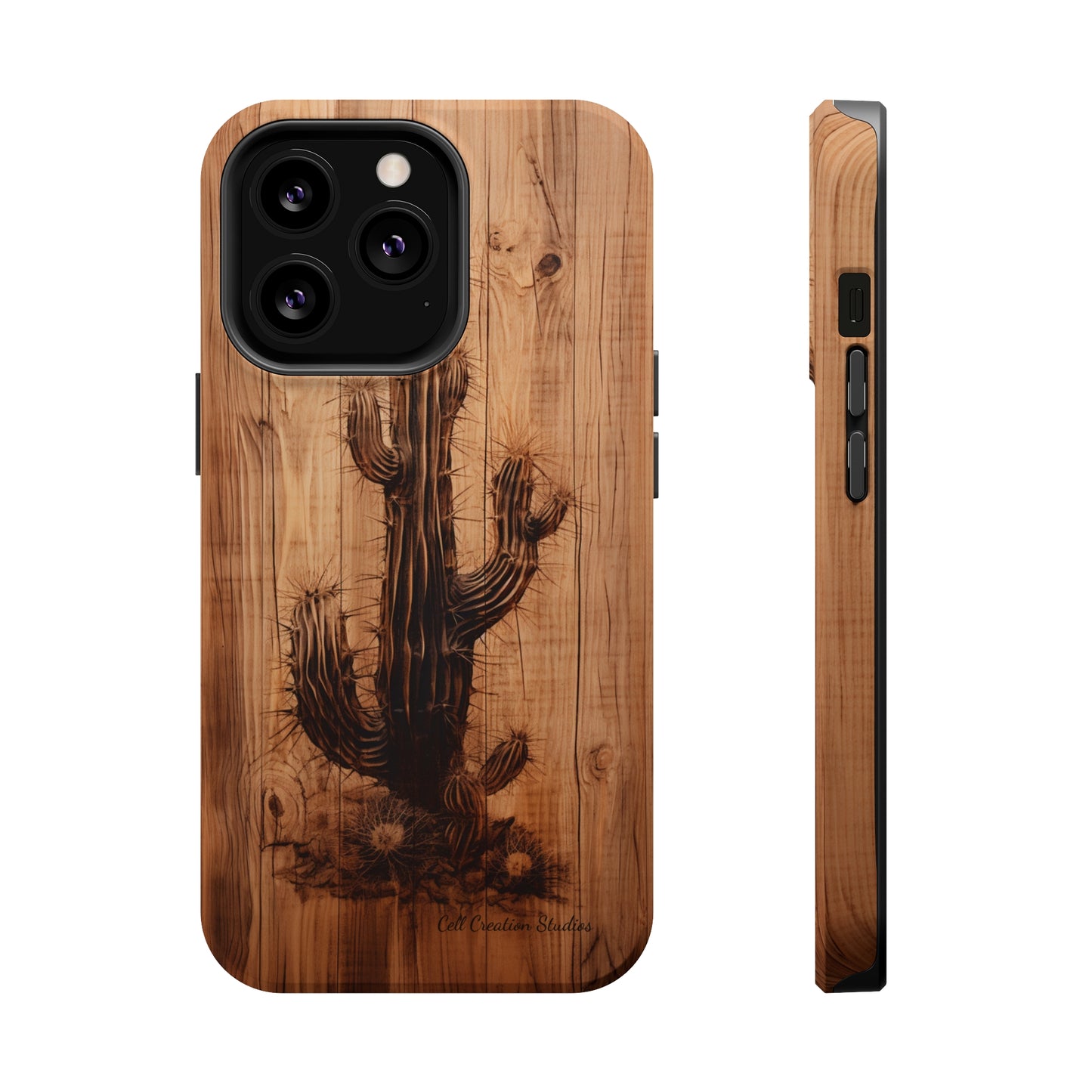 "Cactus Burnt Wood Design" Phone Case -MagSafe Tough Cases