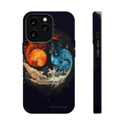 "Harmony in Contrast: Orange and Blue Yin and Yang Phone Case" -MagSafe Tough Cases