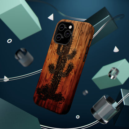 "Desert Vibes Cactus Burnt Wood Design" Phone Case -MagSafe Tough Cases