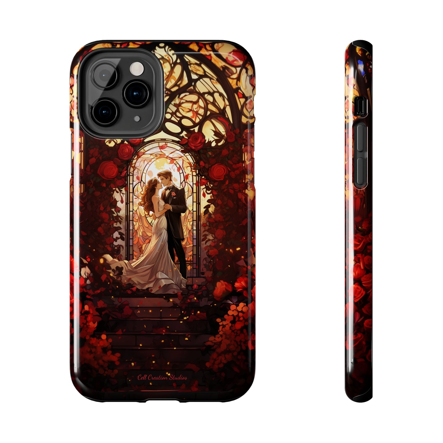 Introducing the "Stained Glass Love" Cell Phone Case – Capture the Romance of a Couple in Front of a Stained Glass Window -Tough Phone Cases